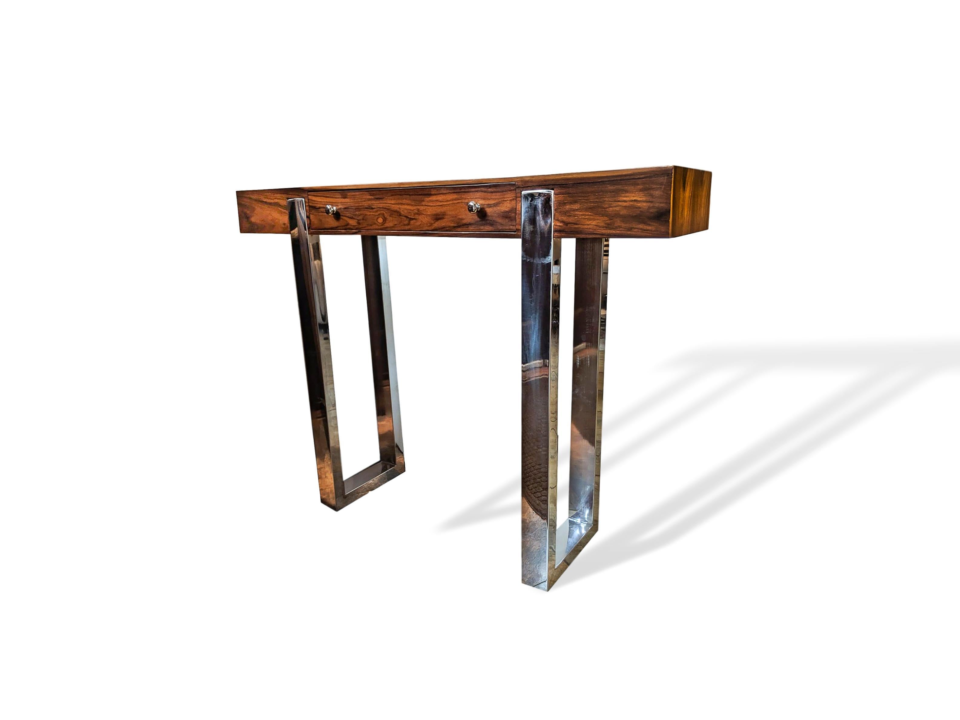 20th Century Pair of Mid-Century Modern Rosewood and Chrome Console Tables, Italian