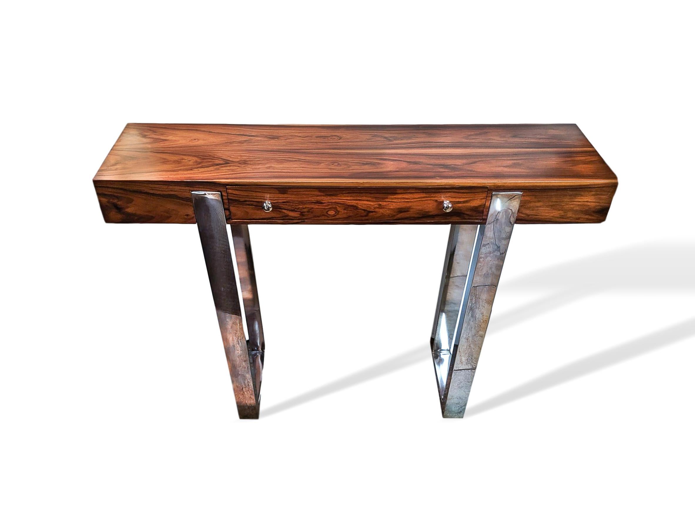 Pair of Mid-Century Modern Rosewood and Chrome Console Tables, Italian 1