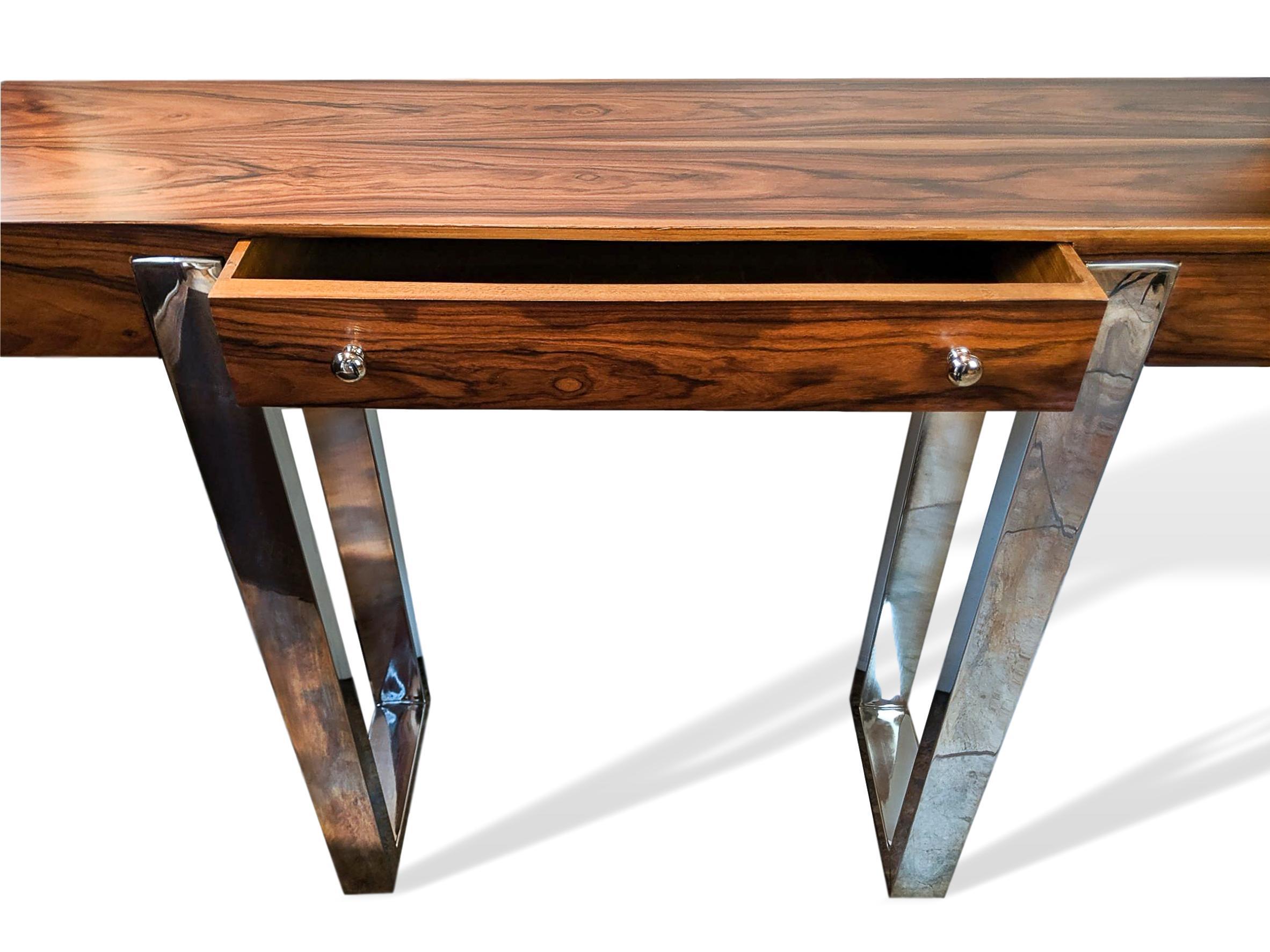 Pair of Mid-Century Modern Rosewood and Chrome Console Tables, Italian 2