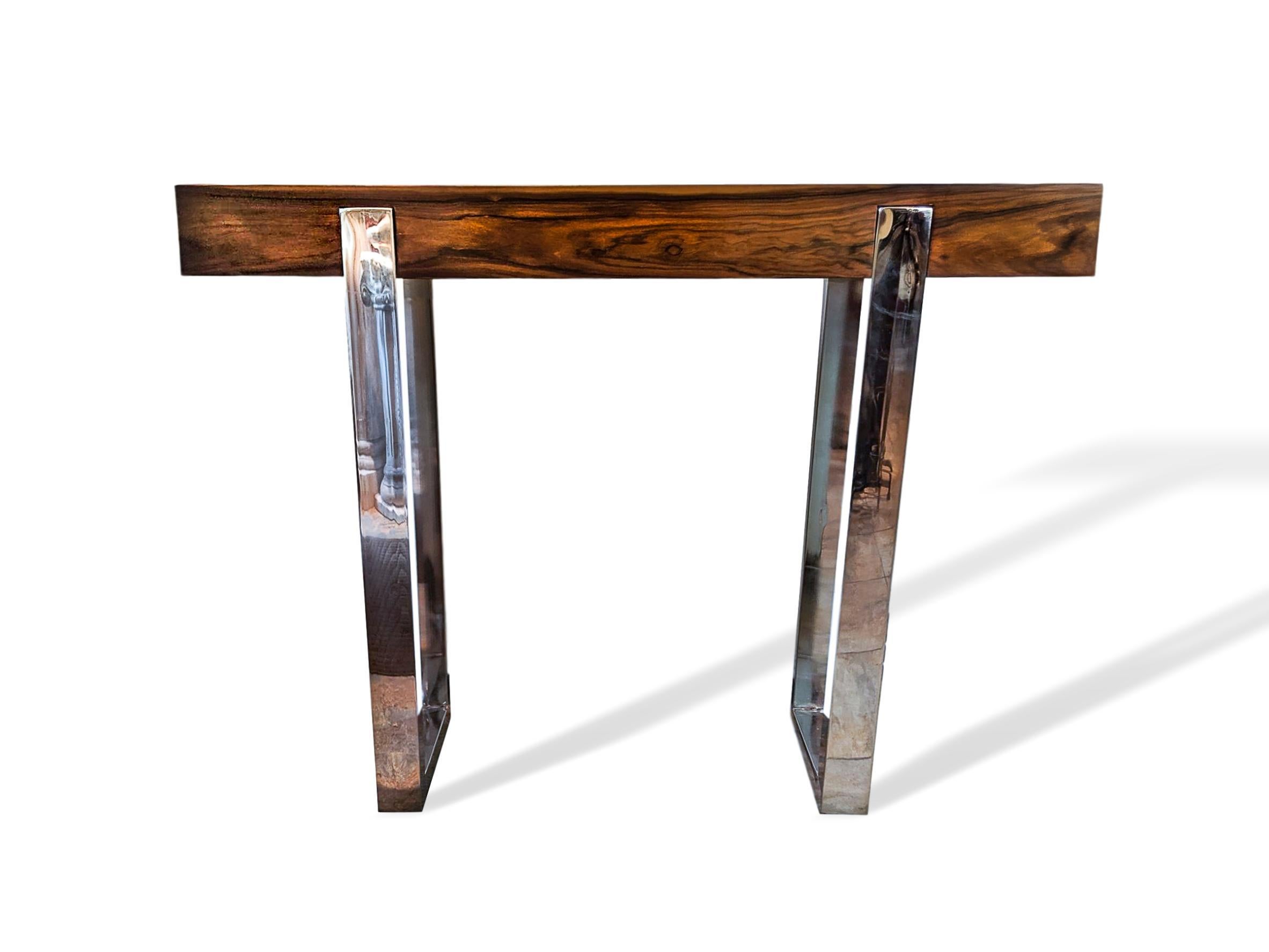 Pair of Mid-Century Modern Rosewood and Chrome Console Tables, Italian 3