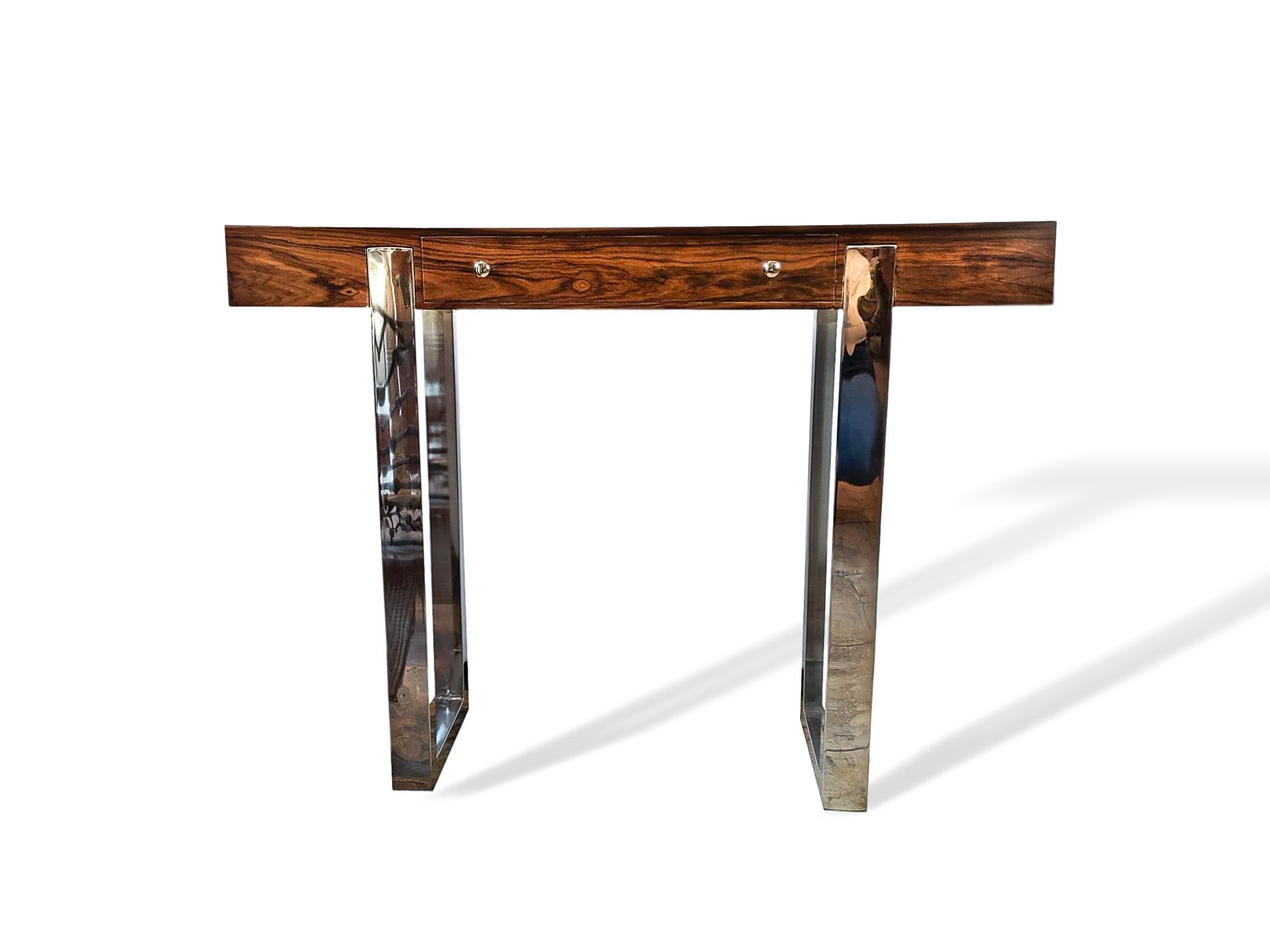 Pair of Mid-Century Modern Rosewood and Chrome Console Tables, Italian 4