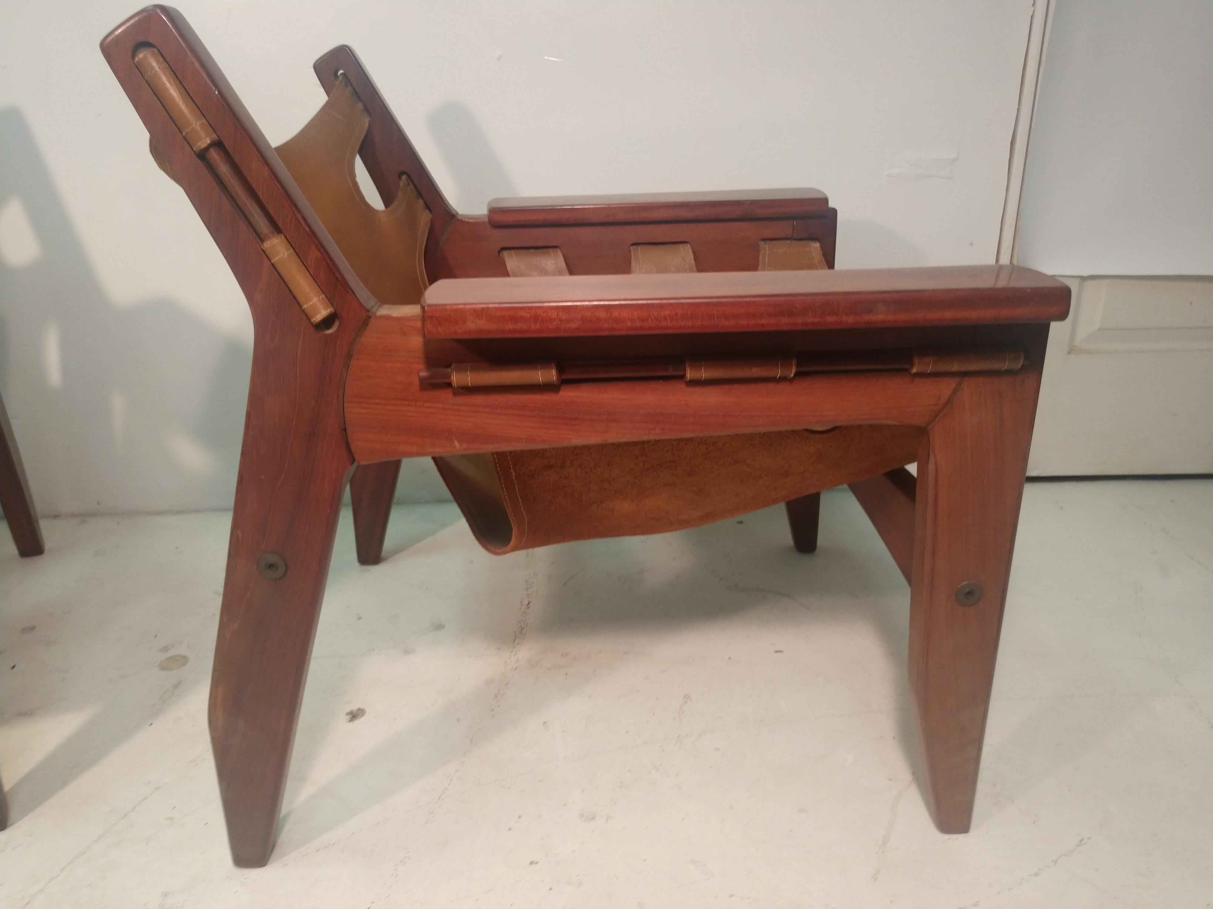 Pair of Mid-Century Modern Rosewood & Leather Lounge Chairs by Sergio Rodrigues 5