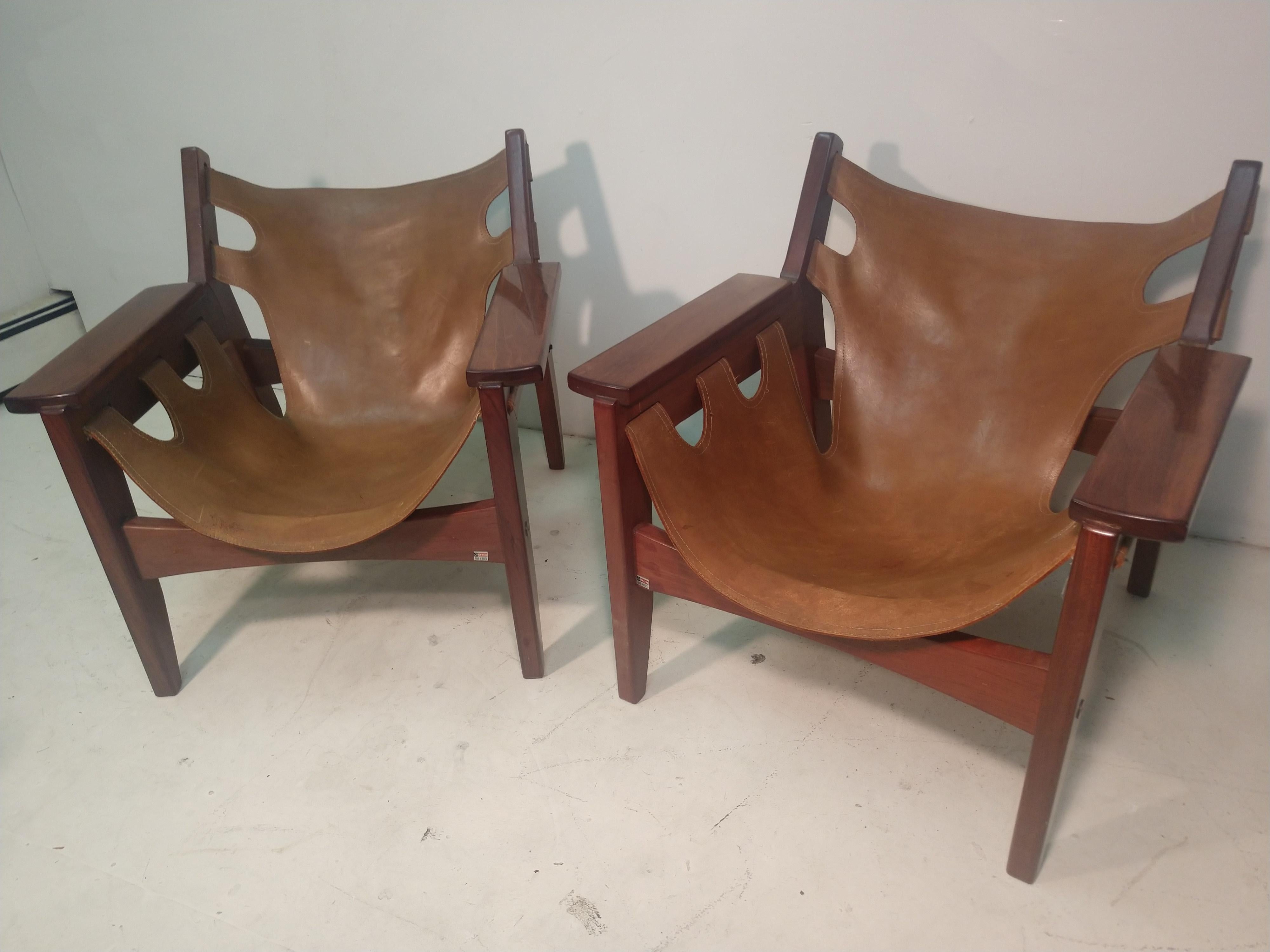 Pair of Mid-Century Modern Rosewood & Leather Lounge Chairs by Sergio Rodrigues 8