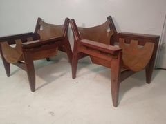 Pair of Mid-Century Modern Rosewood & Leather Lounge Chairs by Sergio Rodrigues