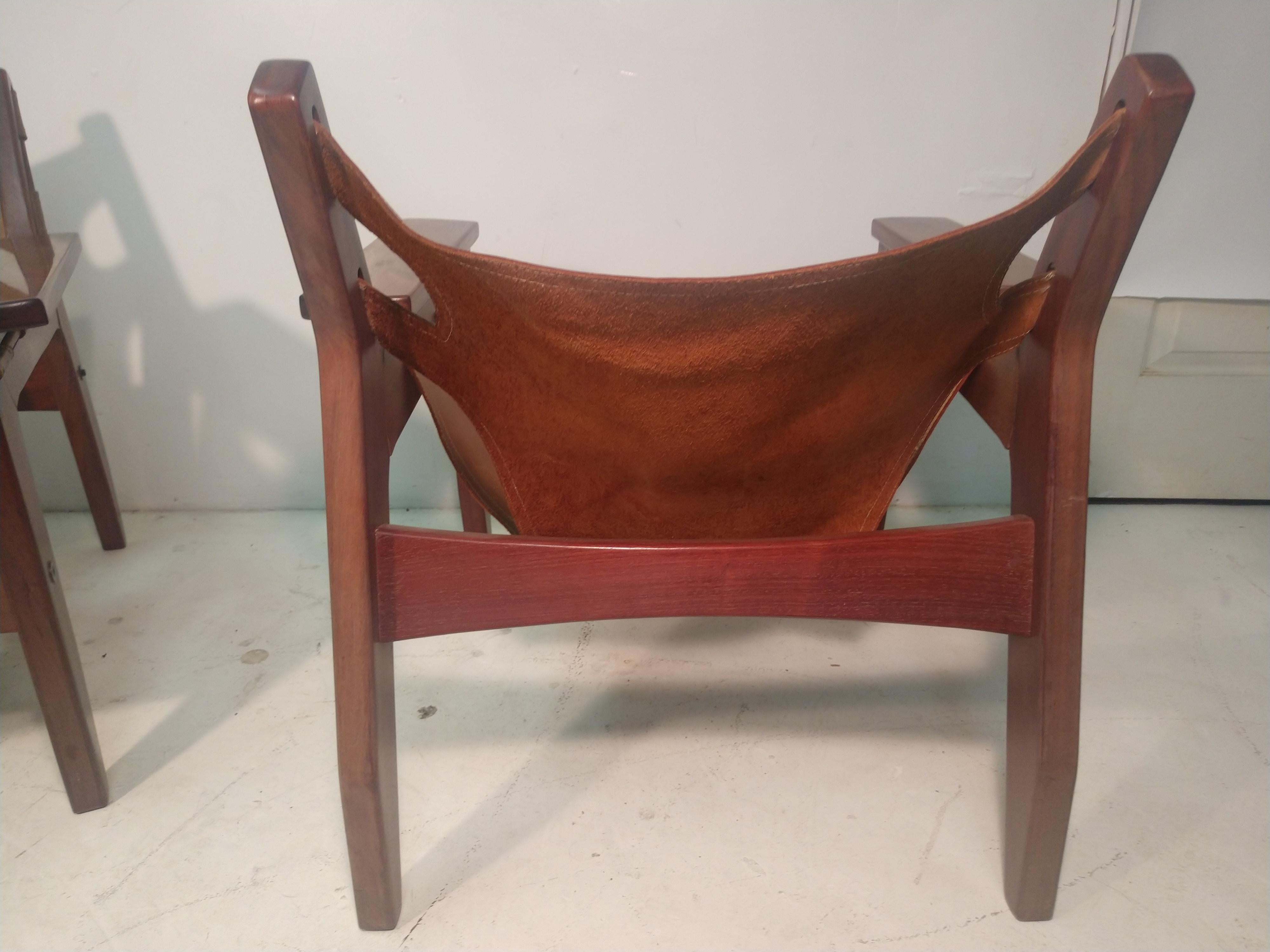 Pair of Mid-Century Modern Rosewood & Leather Lounge Chairs by Sergio Rodrigues 3