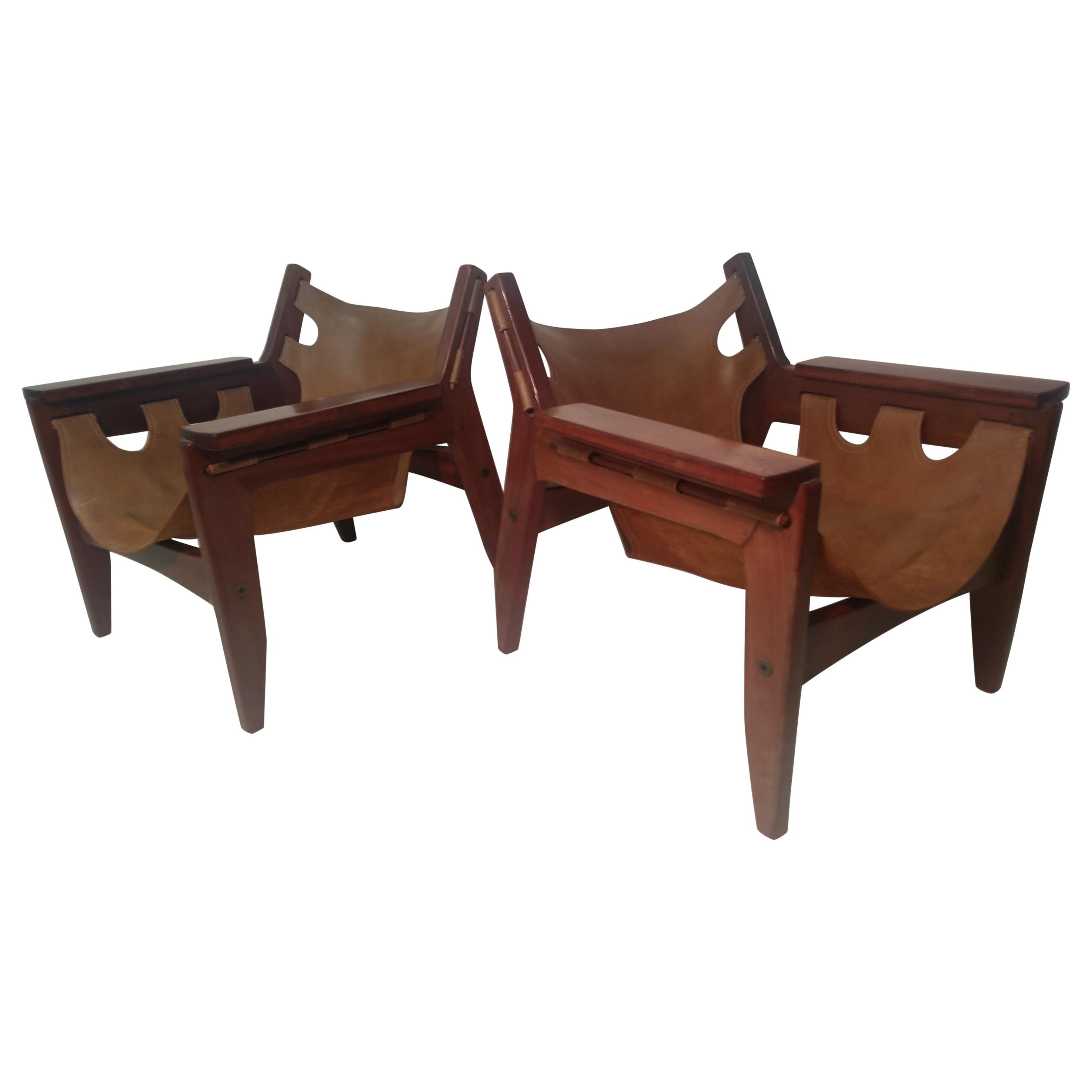 Pair of Mid-Century Modern Rosewood & Leather Lounge Chairs by Sergio Rodrigues