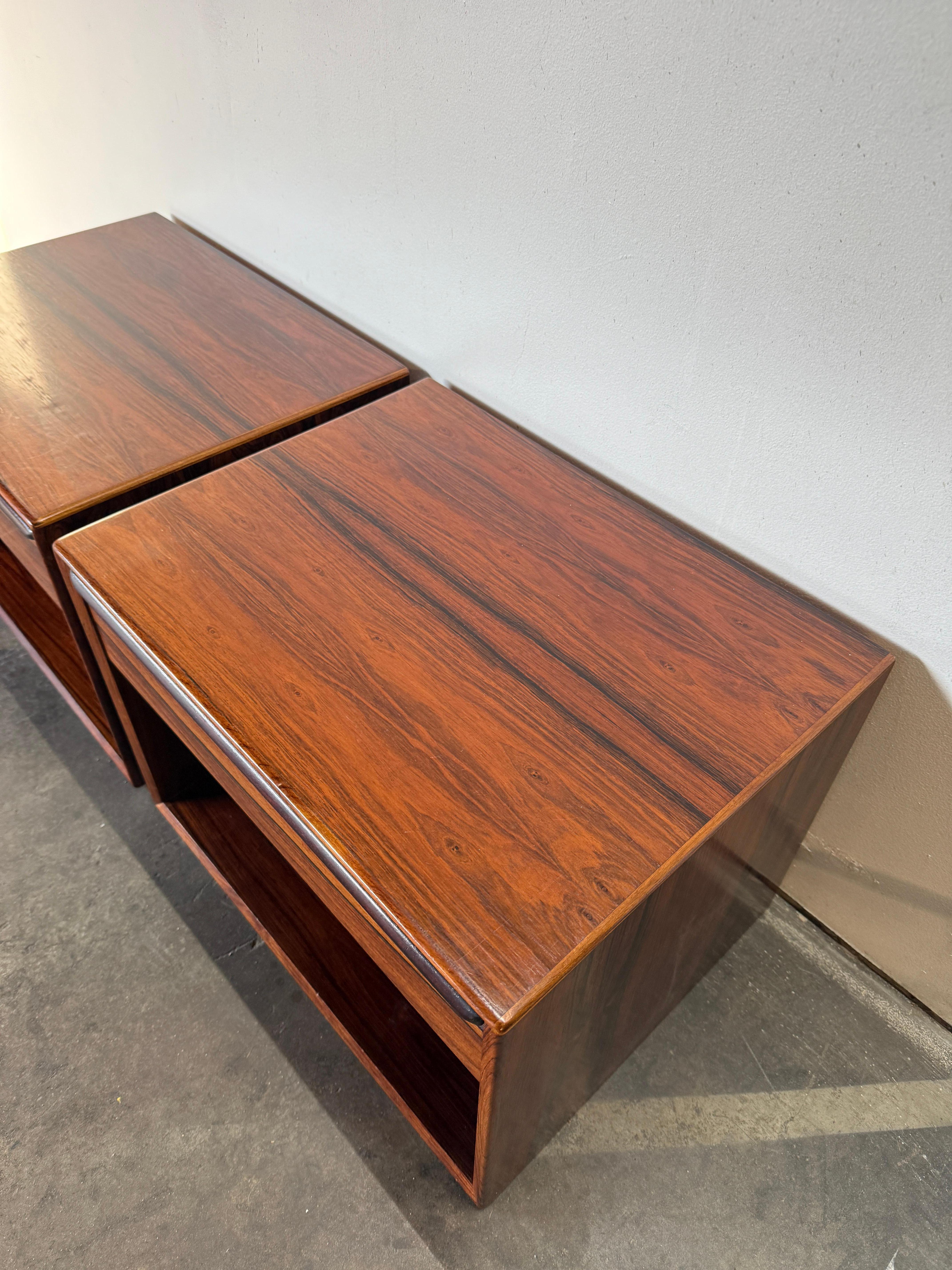 Pair of Mid Century Modern Rosewood single drawer nightstands by Westnofa Norway For Sale 3