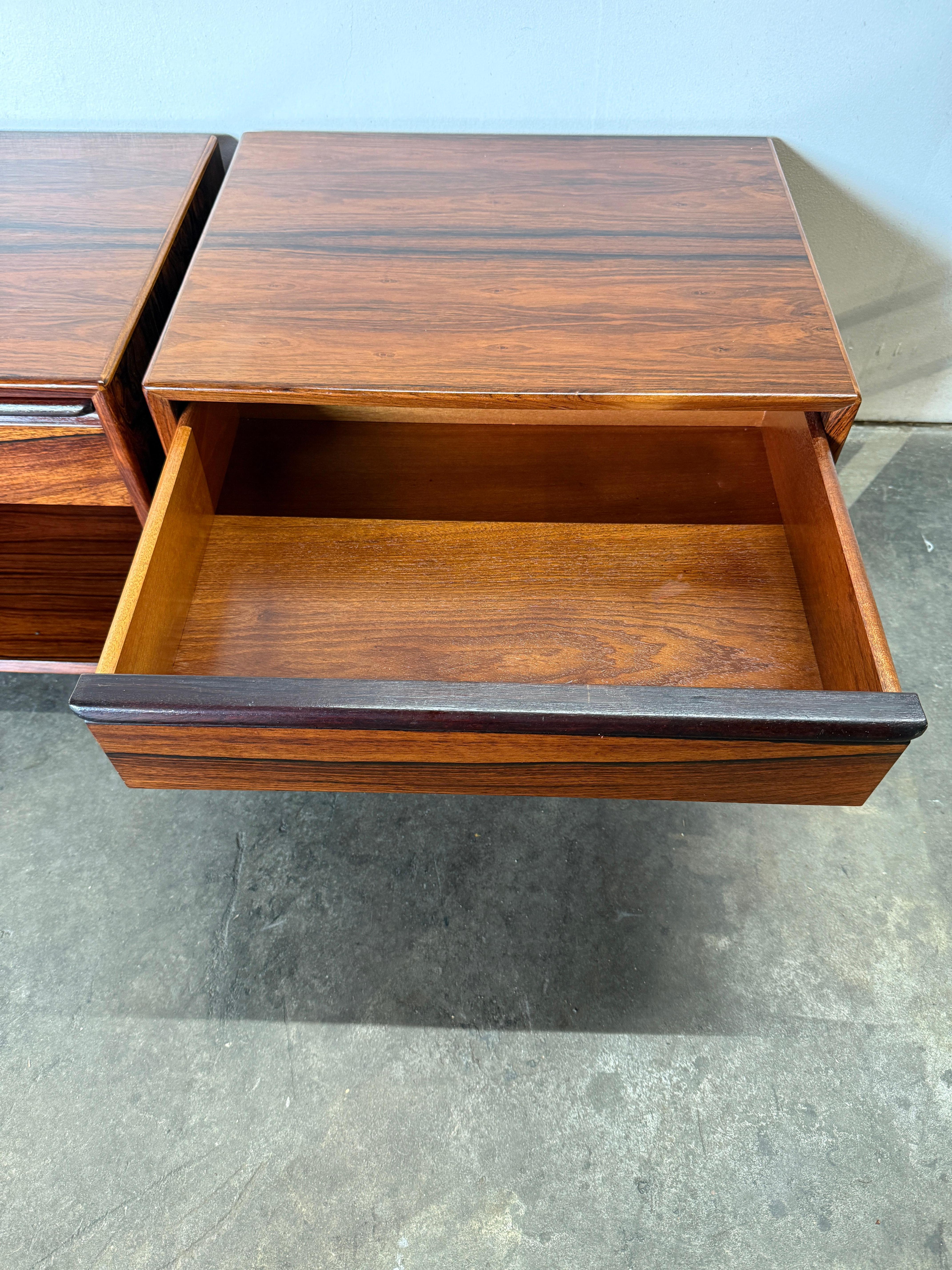 Mid-20th Century Pair of Mid Century Modern Rosewood single drawer nightstands by Westnofa Norway For Sale