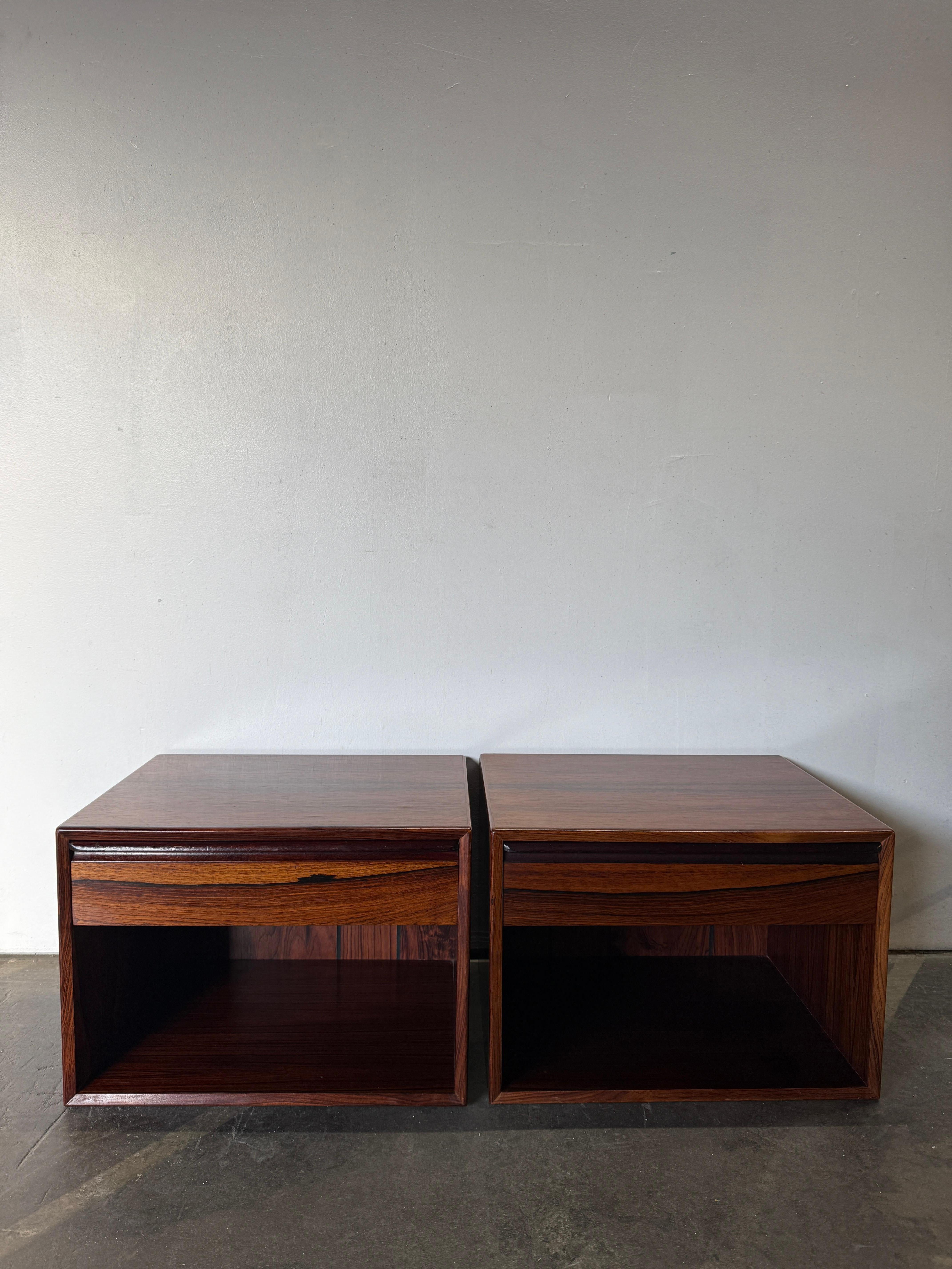 Pair of Mid Century Modern Rosewood single drawer nightstands by Westnofa Norway For Sale 2