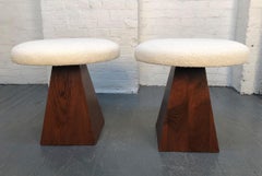 Pair of Mid-Century Modern Rosewood Stools with Boucle Fabric