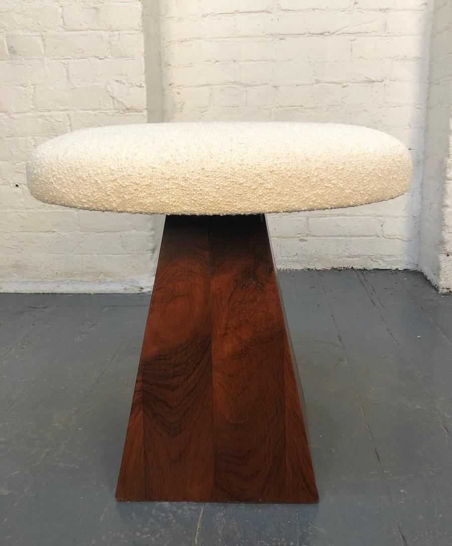 Mid-20th Century Pair of Mid-Century Modern Rosewood Stools with Boucle Fabric For Sale