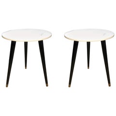 Pair of Mid-Century Modern Round Marble-Top Side Tables