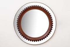 Pair of Mid-Century Modern Round Walnut and Brass Mirror by Fratelli Marelli