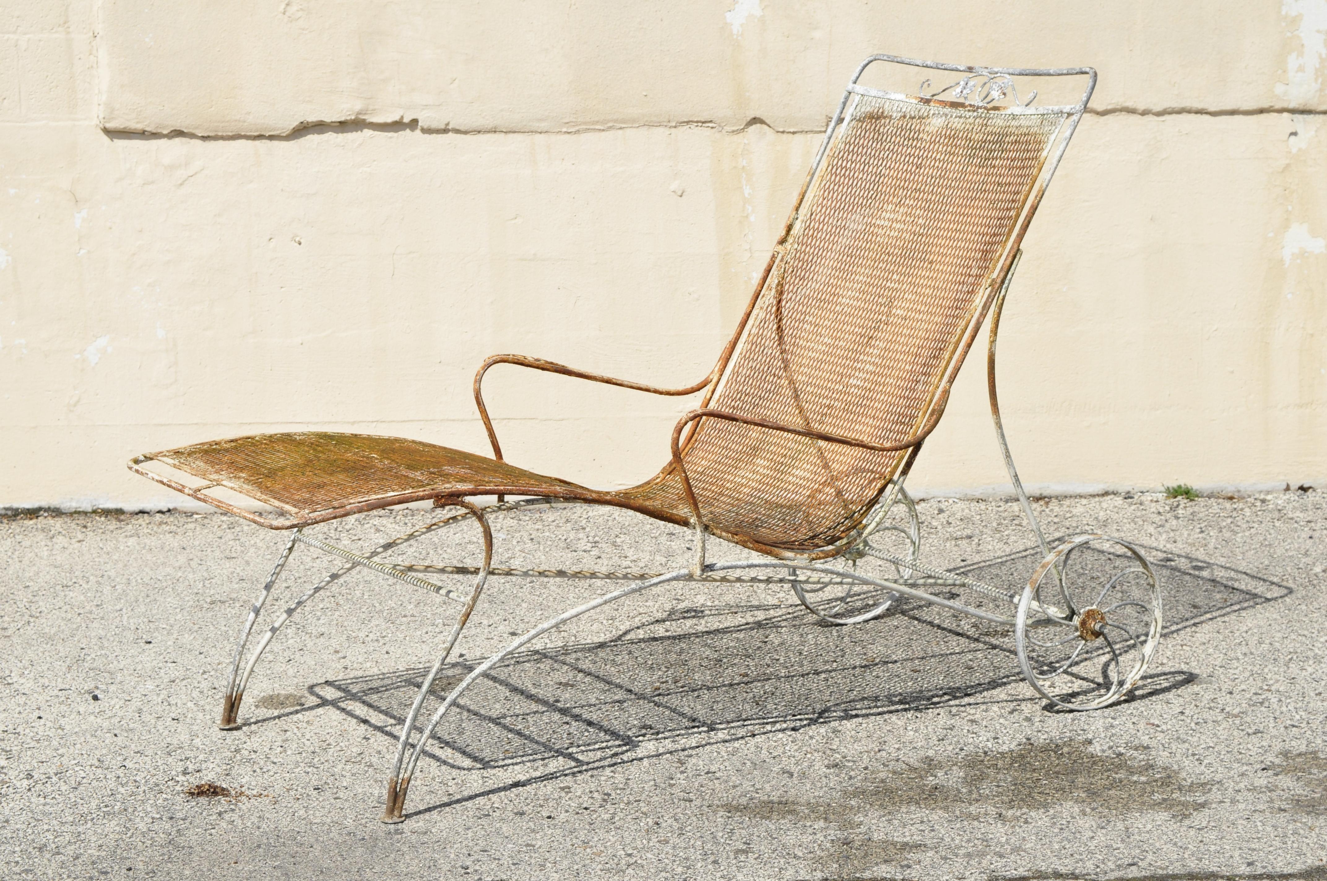 Mid-Century Modern Russell Woodard Wrought Iron Patio Chaise Lounge Chair, Pair 6
