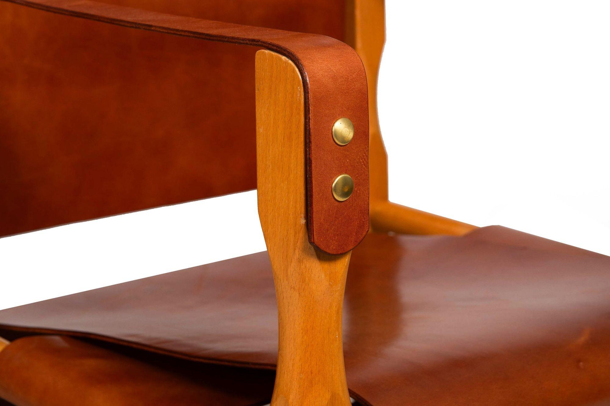Pair of Mid Century Modern “Safari” Leather Chairs attr. Wilhelm Kienzle ca.1970 3