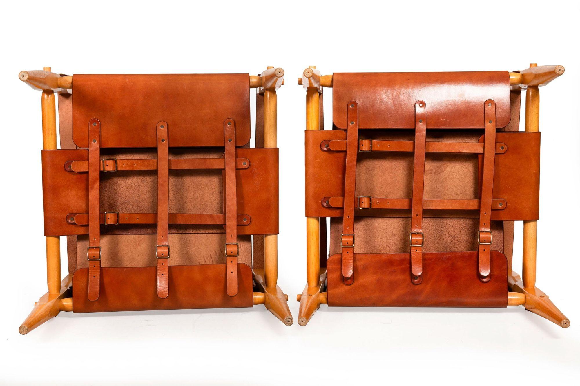 Pair of Mid Century Modern “Safari” Leather Chairs attr. Wilhelm Kienzle ca.1970 8