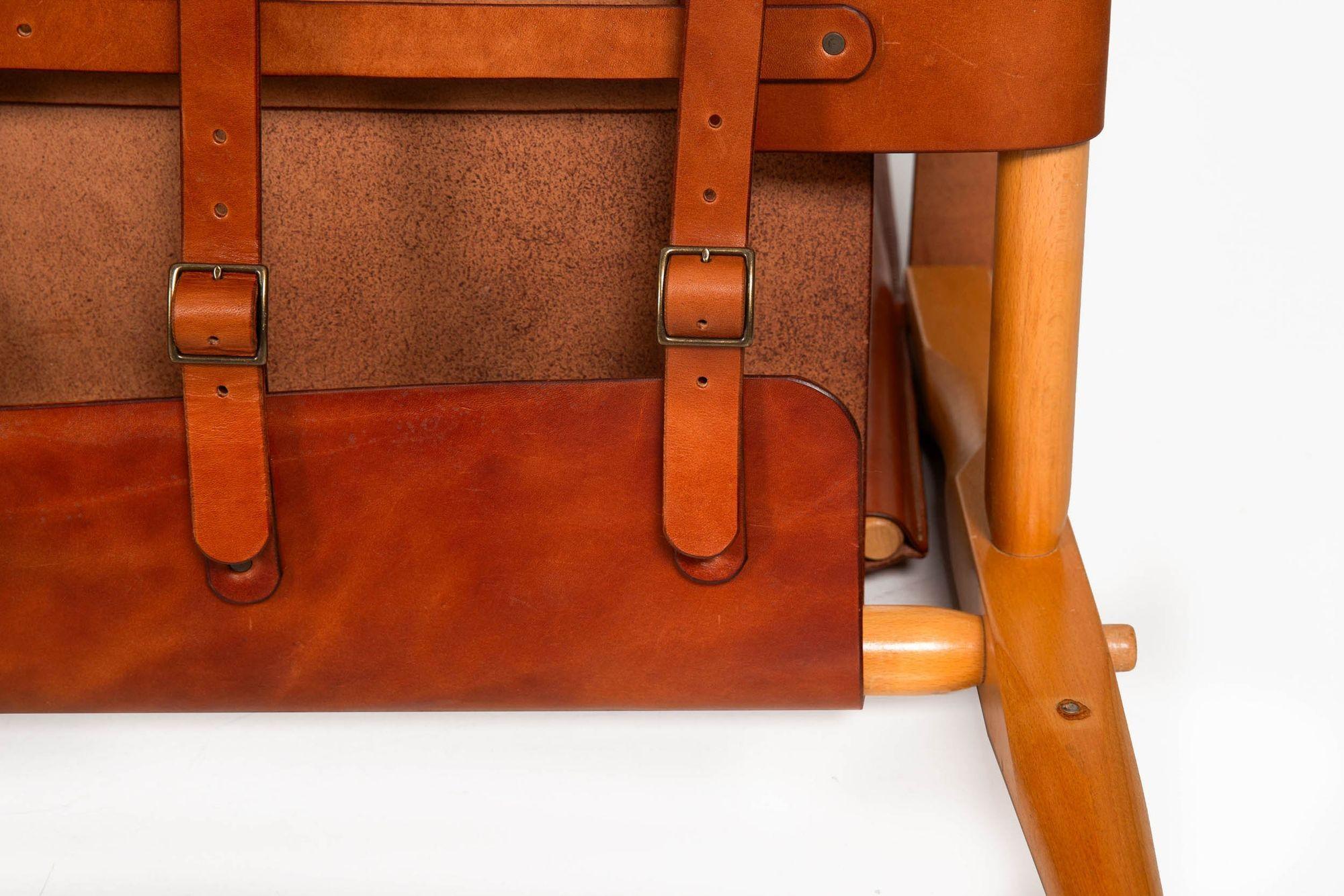 Pair of Mid Century Modern “Safari” Leather Chairs attr. Wilhelm Kienzle ca.1970 13
