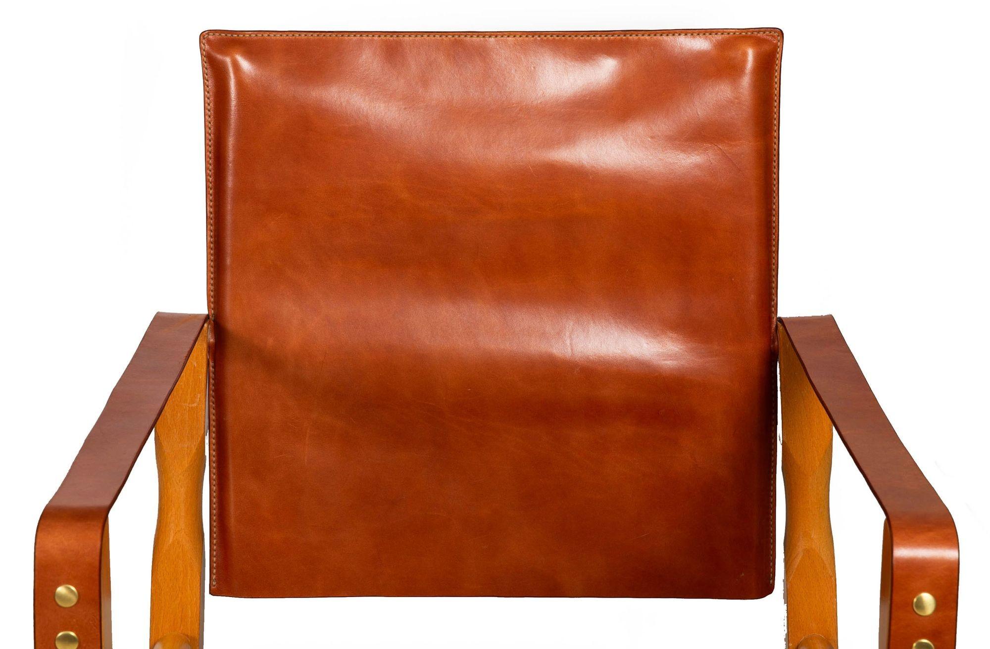 Lacquered Pair of Mid Century Modern “Safari” Leather Chairs attr. Wilhelm Kienzle ca.1970