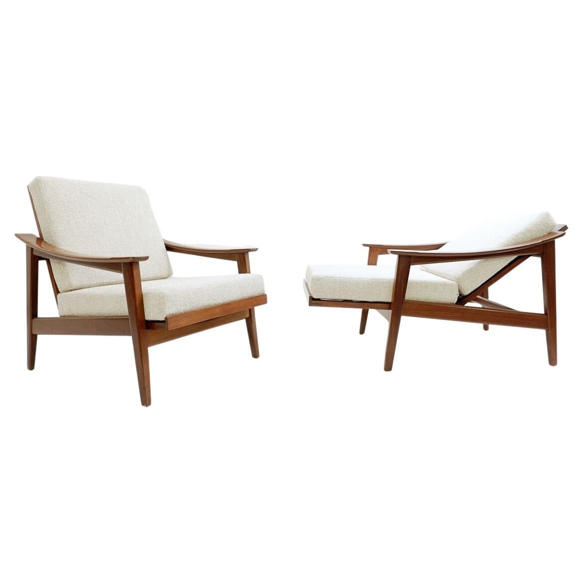 Pair of Mid-Century Modern Scandinavian Armchairs with Adjustable Backrest, 1960