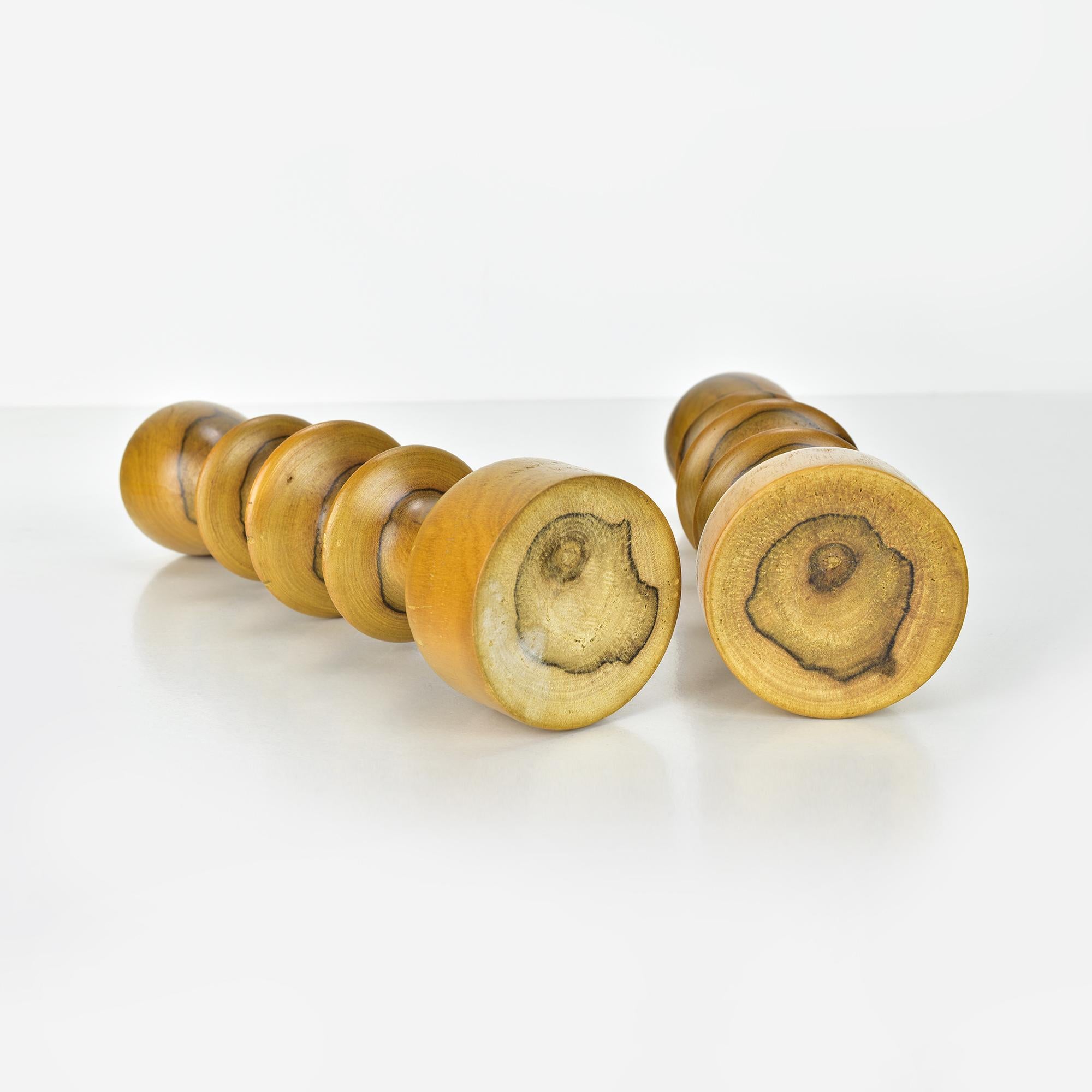 Mid-20th Century Pair of Mid-Century Modern Scandinavian Turned Wooden Candlesticks For Sale