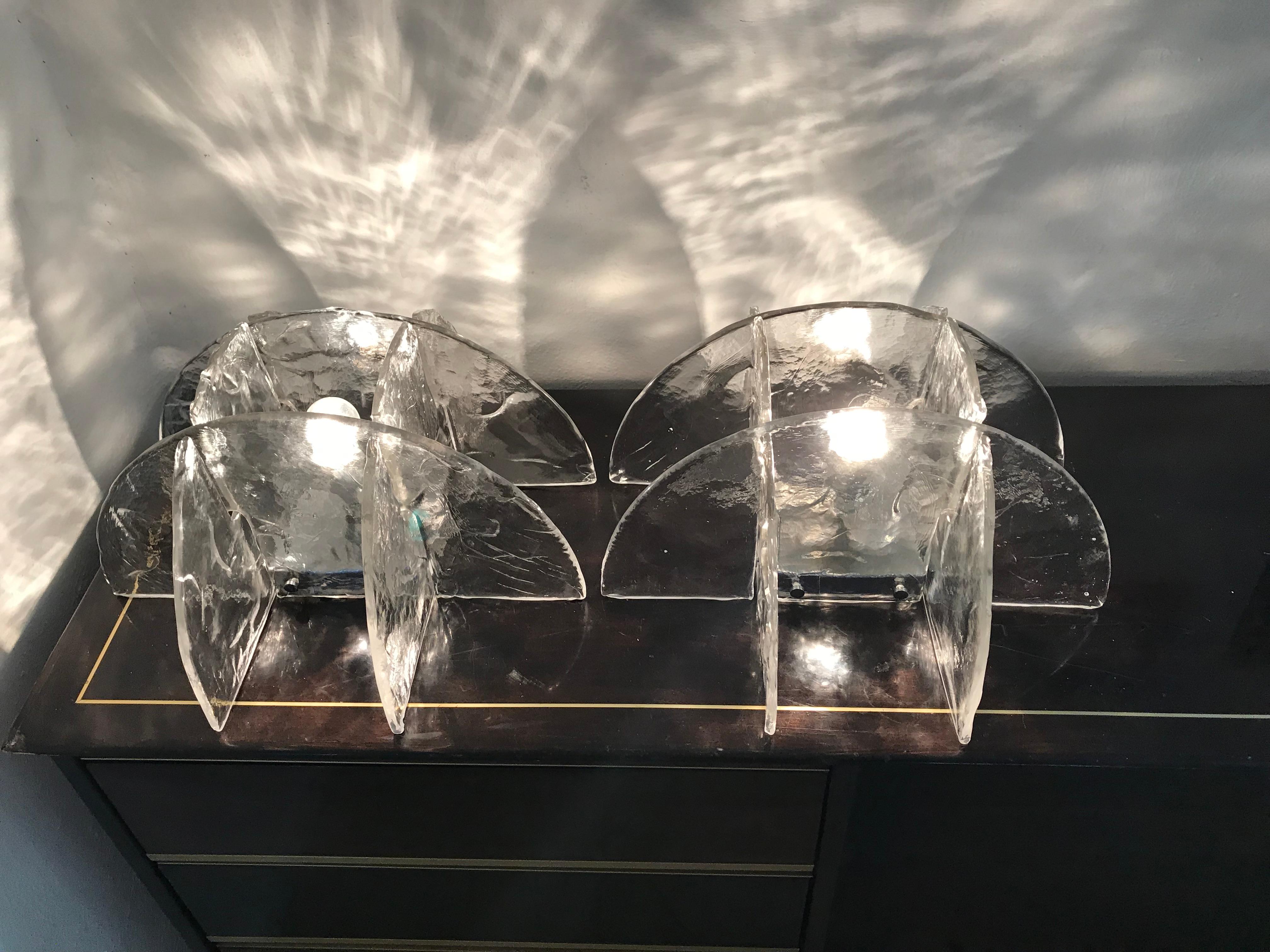 Late 20th Century Pair of Mid-Century Modern Sconces by Carlo Nason for Mazzega in Murano Glass