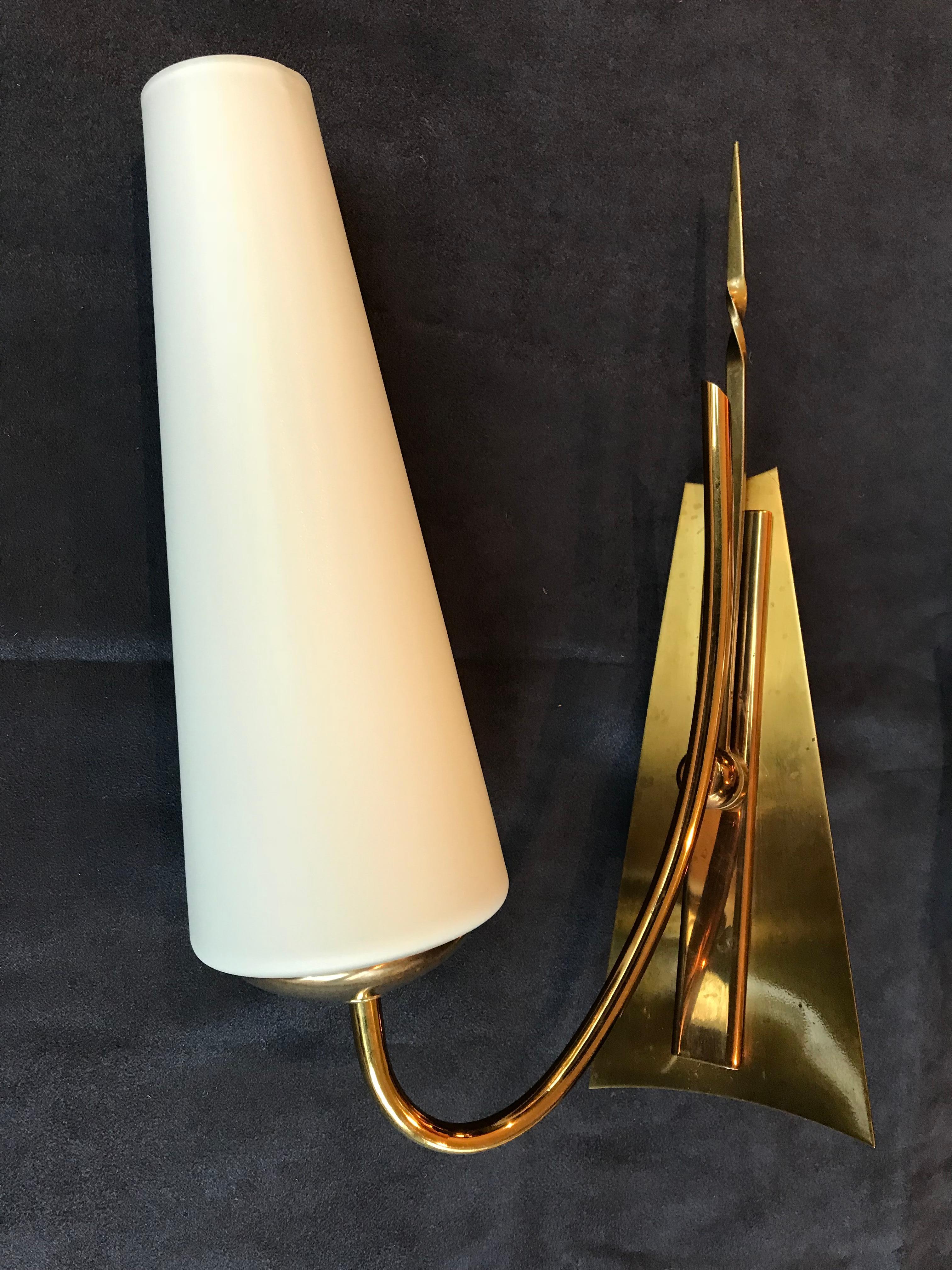 French Pair of Mid-Century Modern Sconces, France, 1950