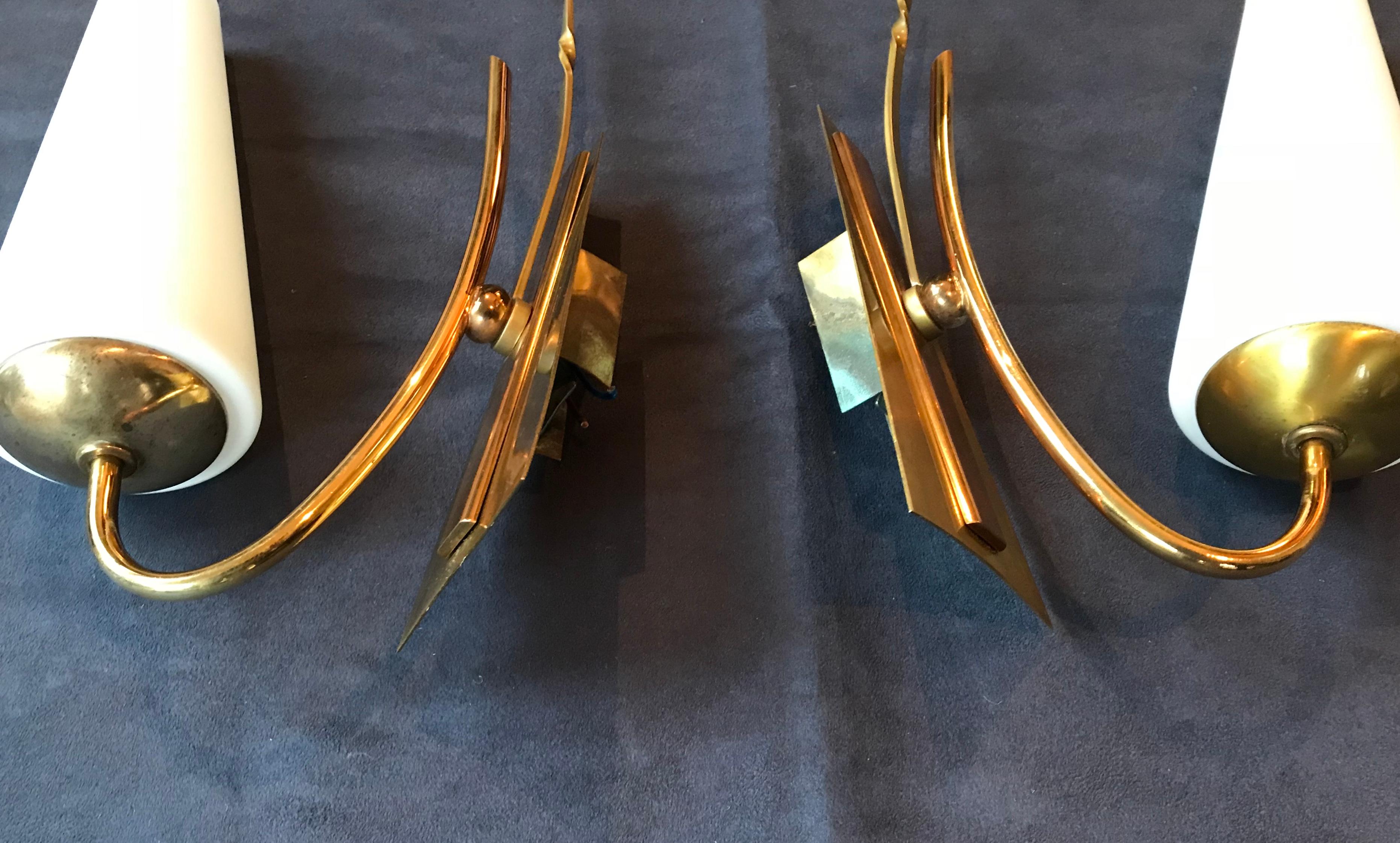 Gilt Pair of Mid-Century Modern Sconces, France, 1950