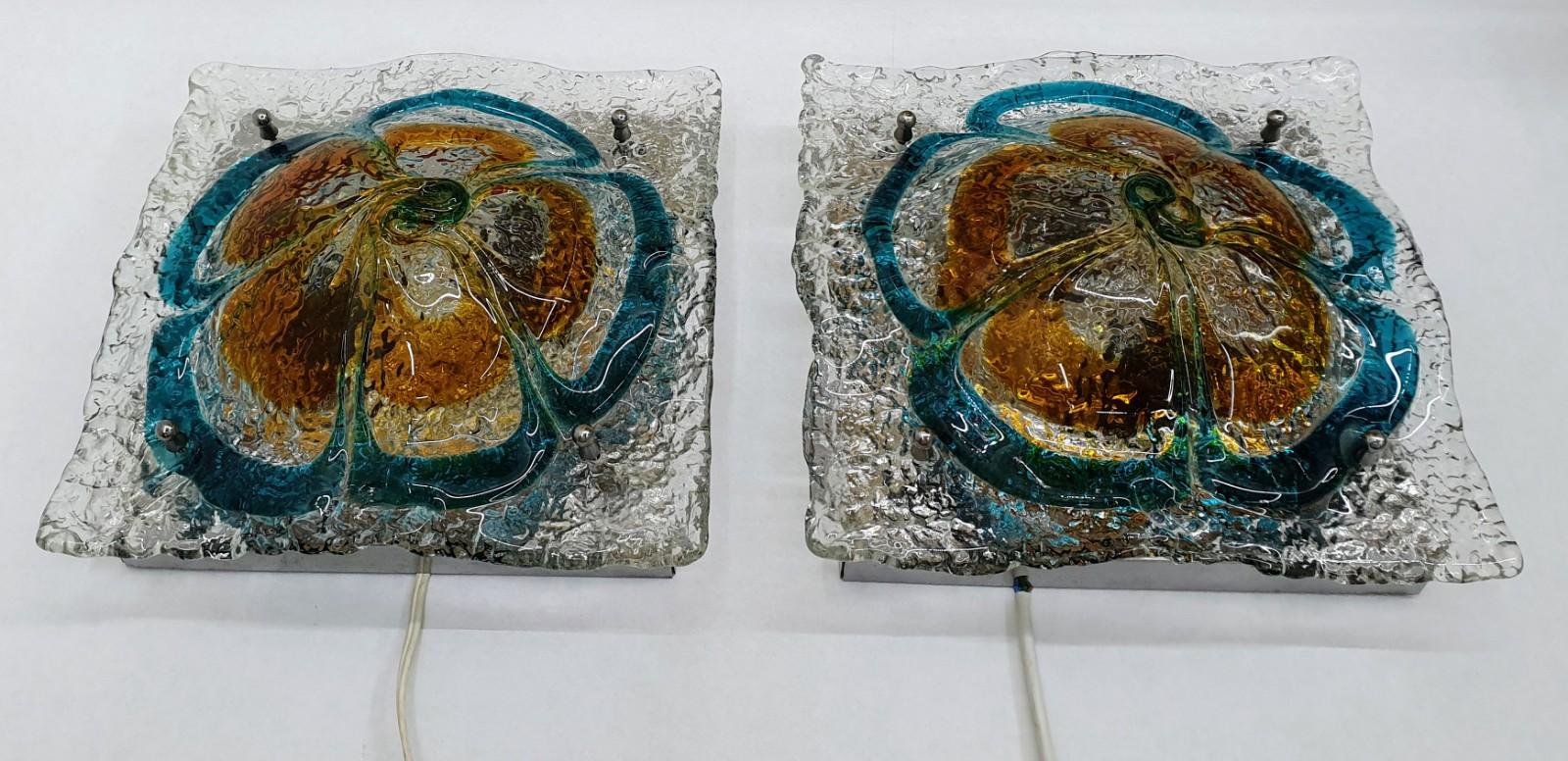 Paire d'appliques modernes du milieu du siècle en verre de Murano par Carlo Nason pour Mazzega 5
