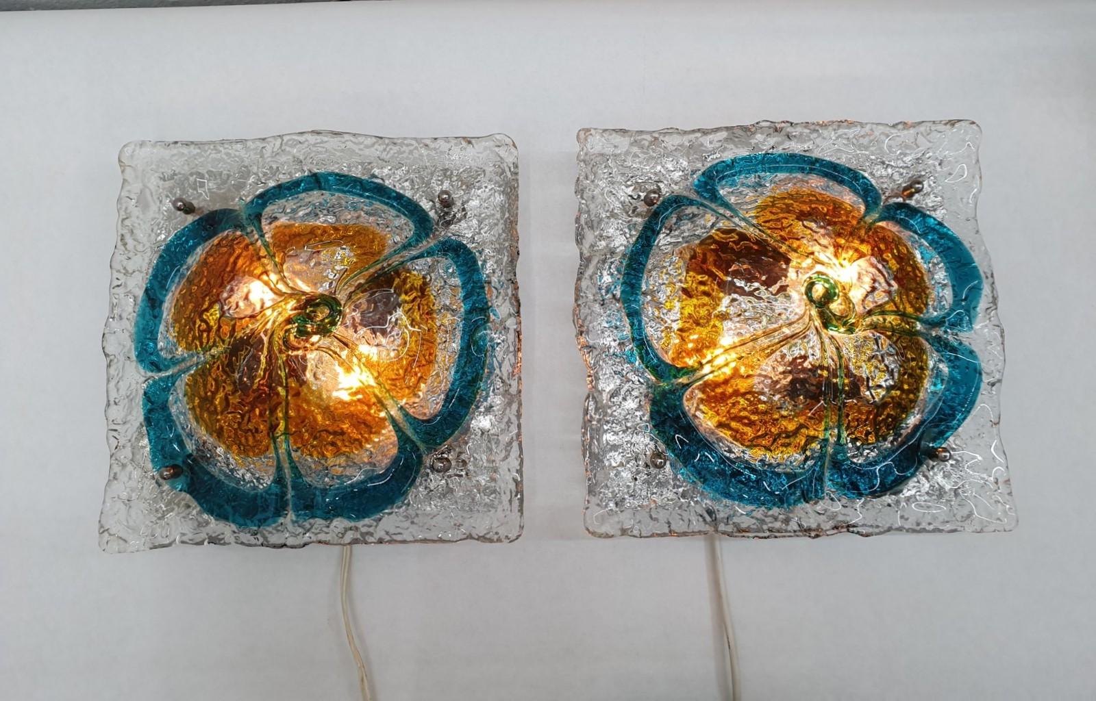 Pair of Mid-Century Modern Sconces in Murano Glass by Carlo Nason for Mazzega For Sale 6
