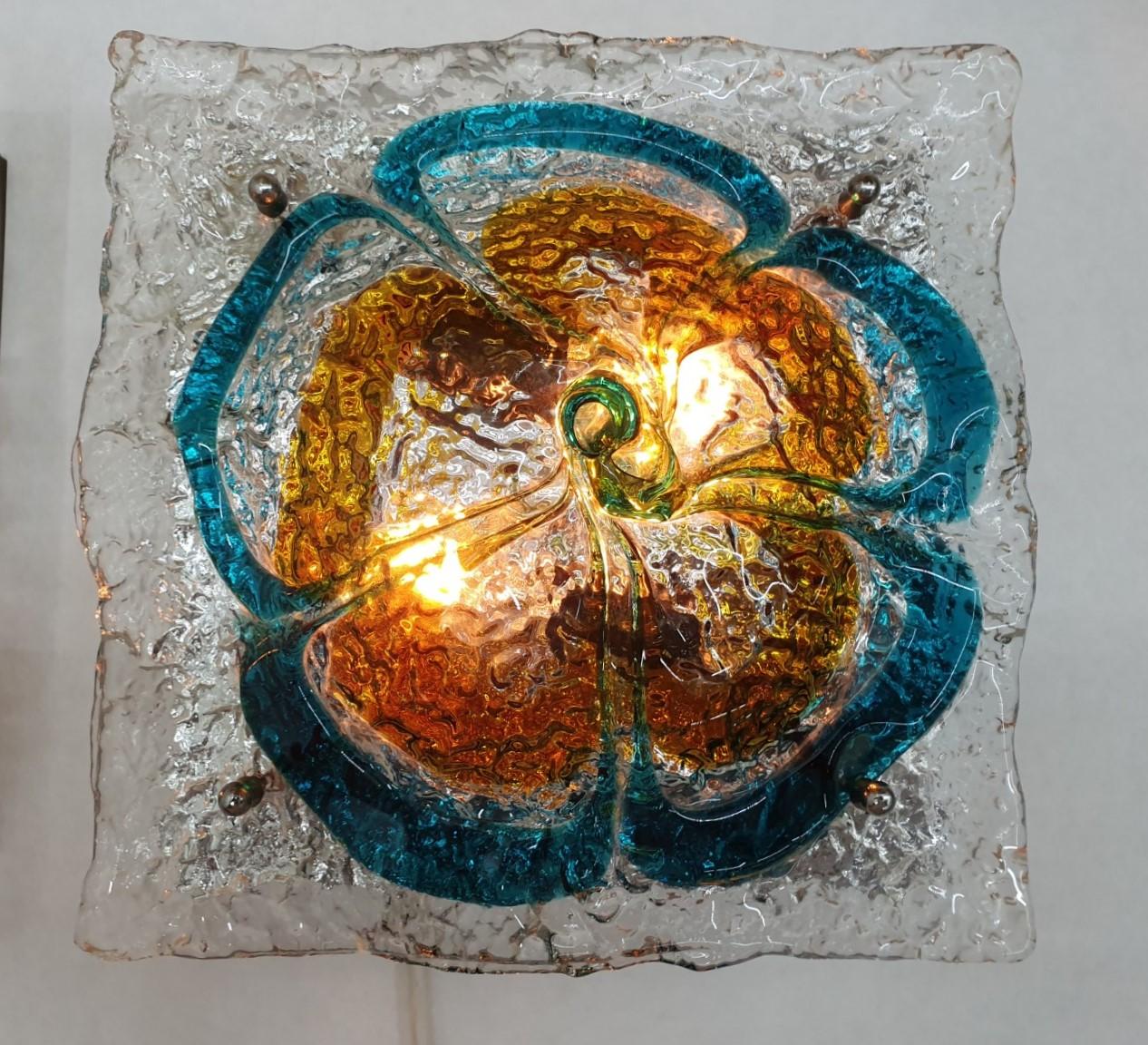 Magnifique paire d'appliques Steele en verre de Murano et acier inoxydable, Italie, circa 1970
Design/One attribué à Carlo Nason.