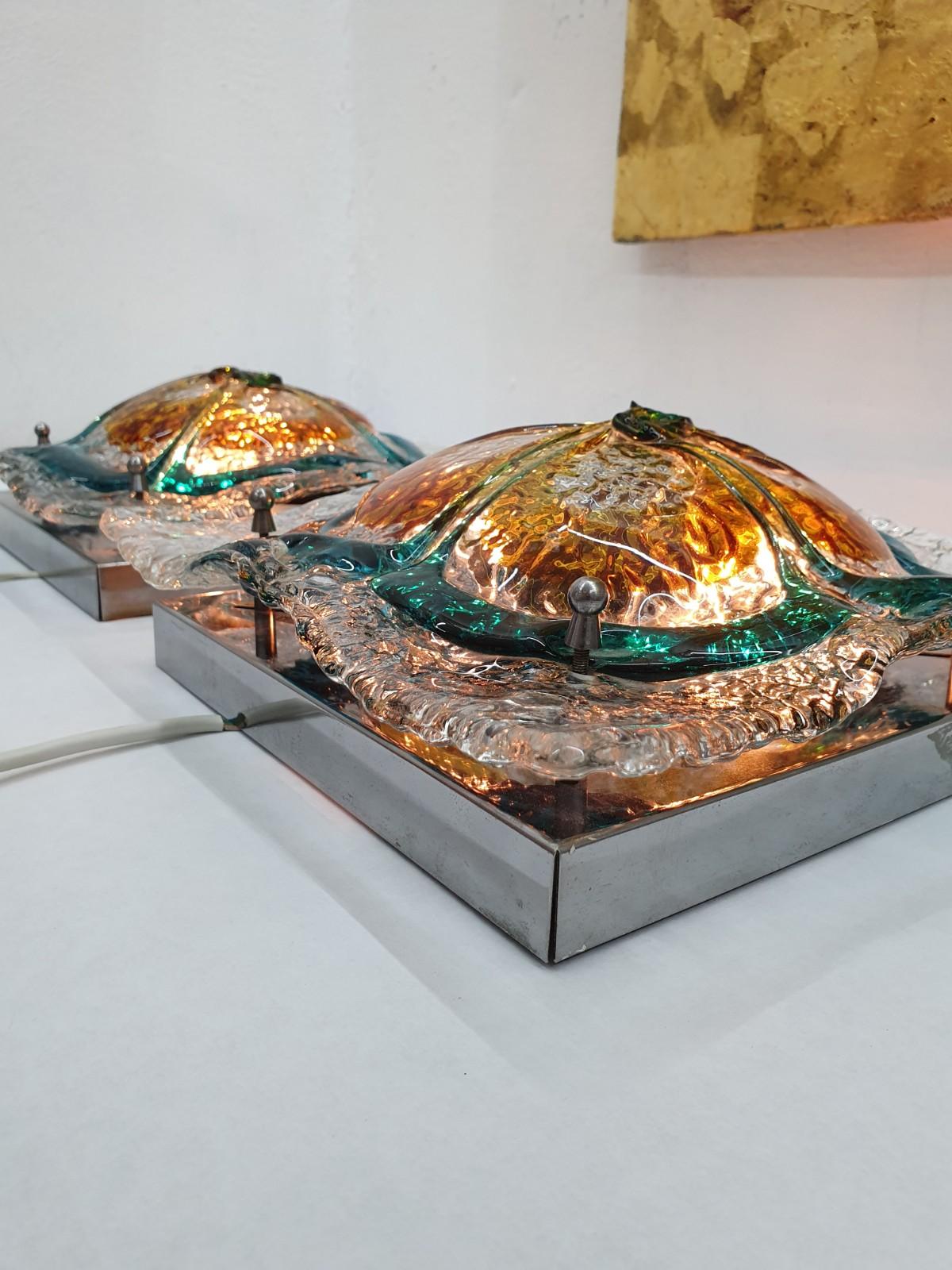 Space Age Pair of Mid-Century Modern Sconces in Murano Glass by Carlo Nason for Mazzega For Sale