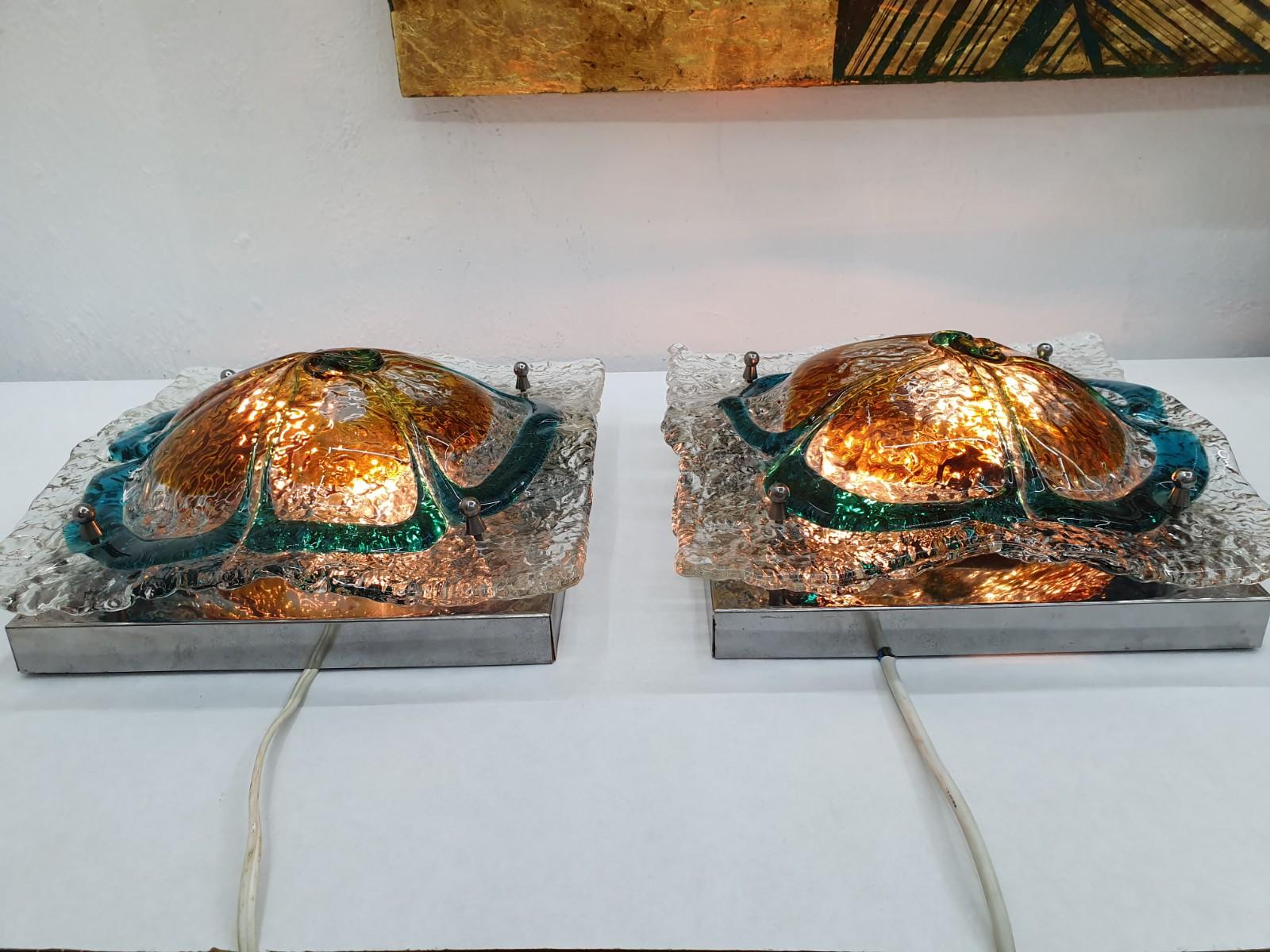 Pair of Mid-Century Modern Sconces in Murano Glass by Carlo Nason for Mazzega In Good Condition For Sale In Merida, Yucatan