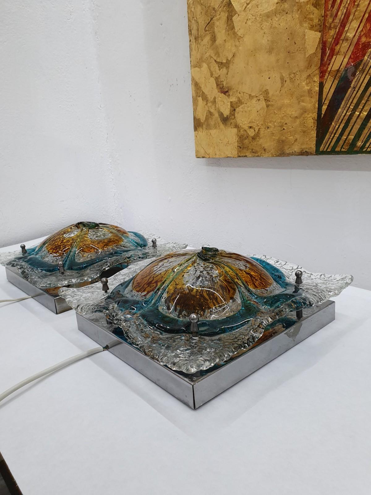 Paire d'appliques modernes du milieu du siècle en verre de Murano de Carlo Nason pour Mazzega en vente 1