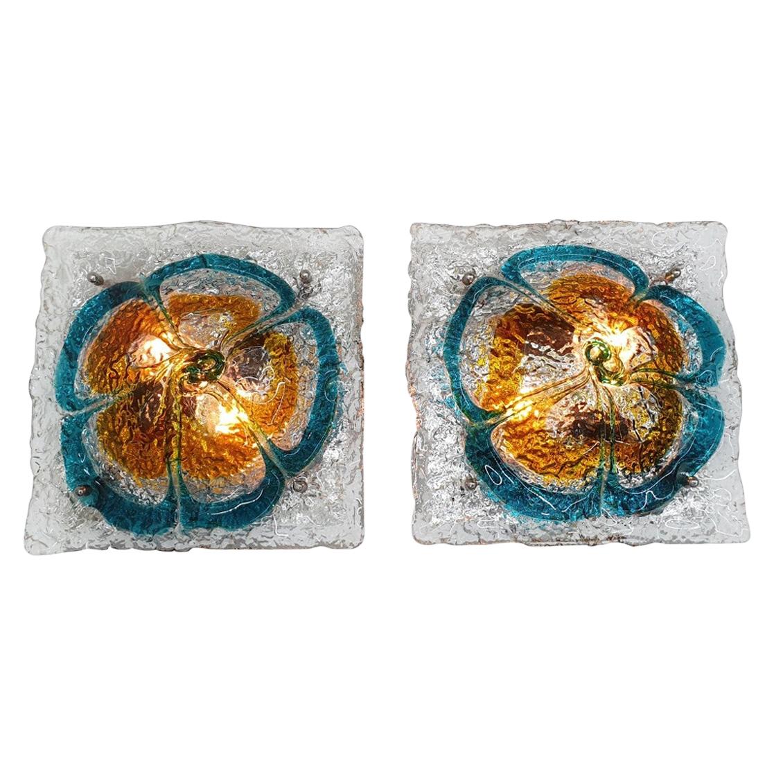 Pair of Mid-Century Modern Sconces in Murano Glass by Carlo Nason for Mazzega For Sale