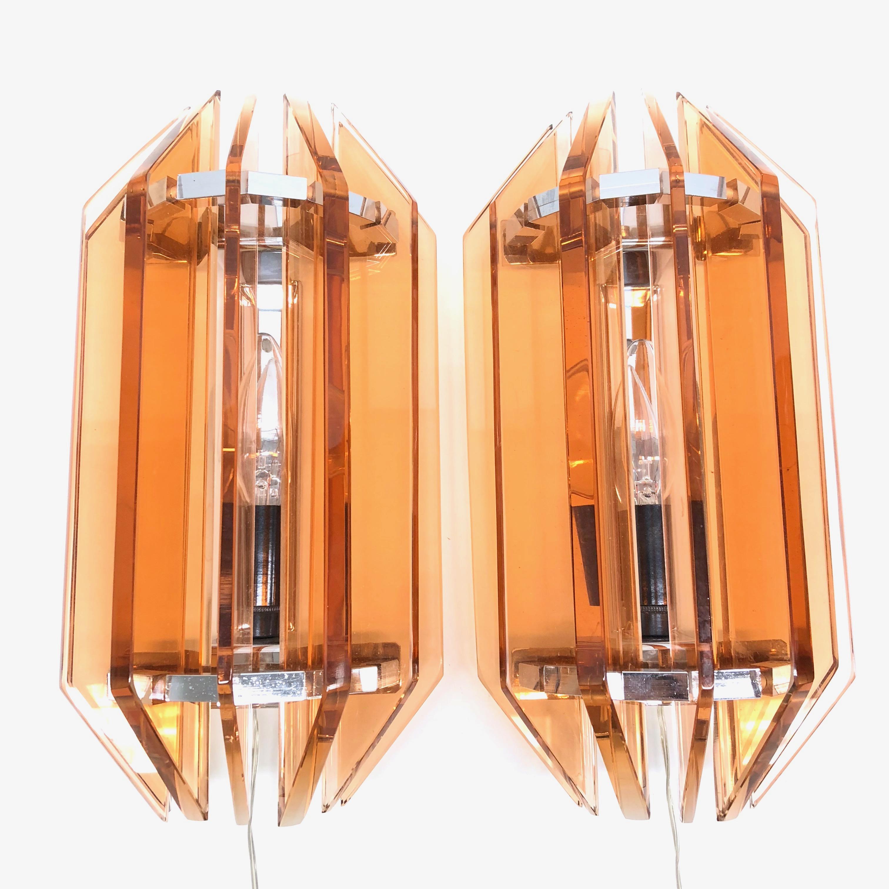 Pair of Mid-Century Modern Sconces Veca, Chrome and Glass Vintage, Italy, 1970s 7