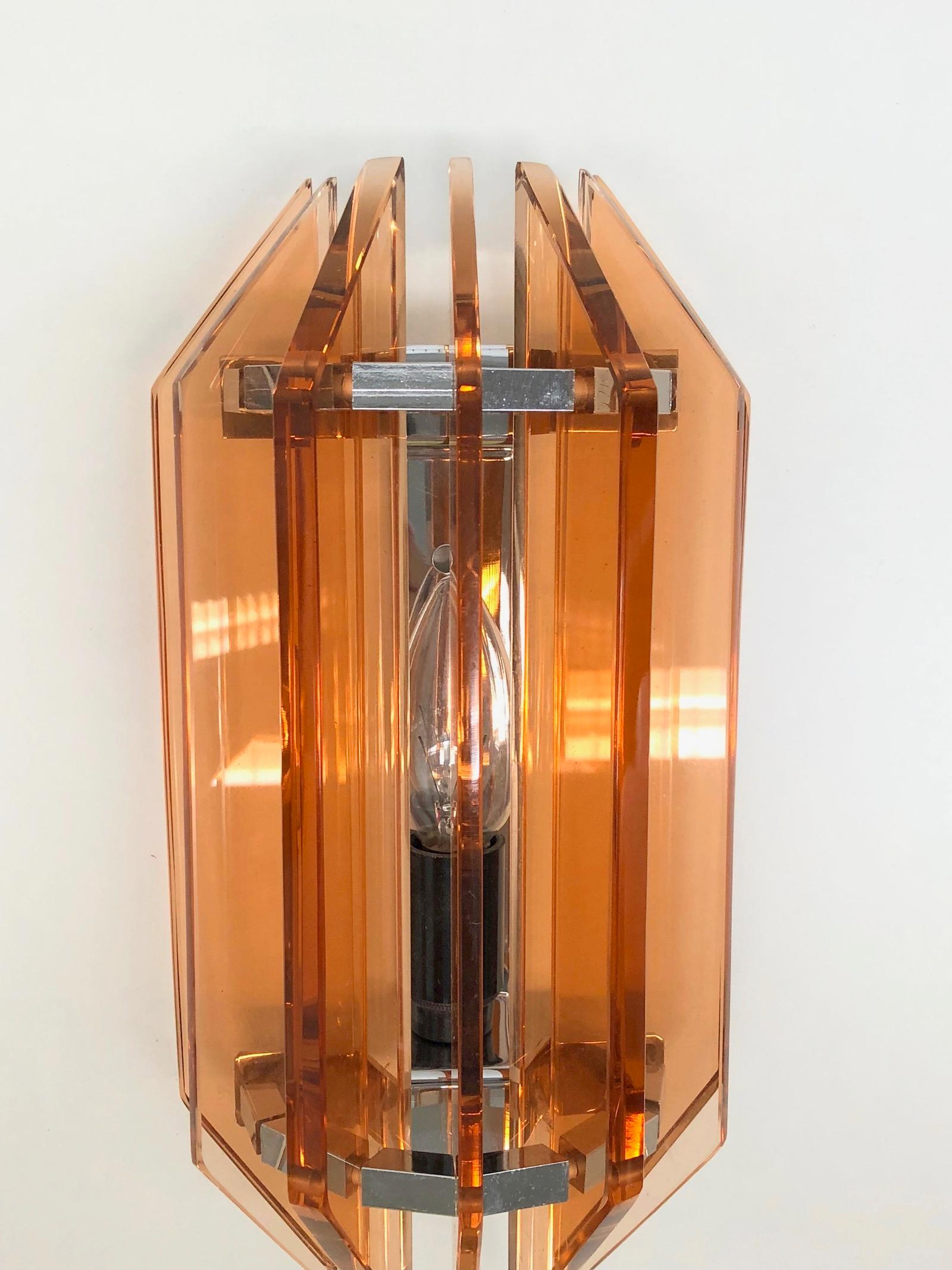 Pair of Mid-Century Modern Sconces Veca, Chrome and Glass Vintage, Italy, 1970s 1