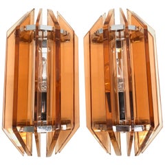 Pair of Mid-Century Modern Sconces Veca, Chrome and Glass Vintage, Italy, 1970s