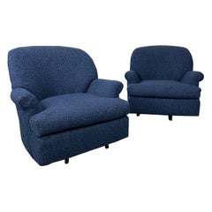 Ein Paar moderne drehbare Lounge-/Sessel mit Schnörkeln aus der Mitte des Jahrhunderts, Faux Shearling