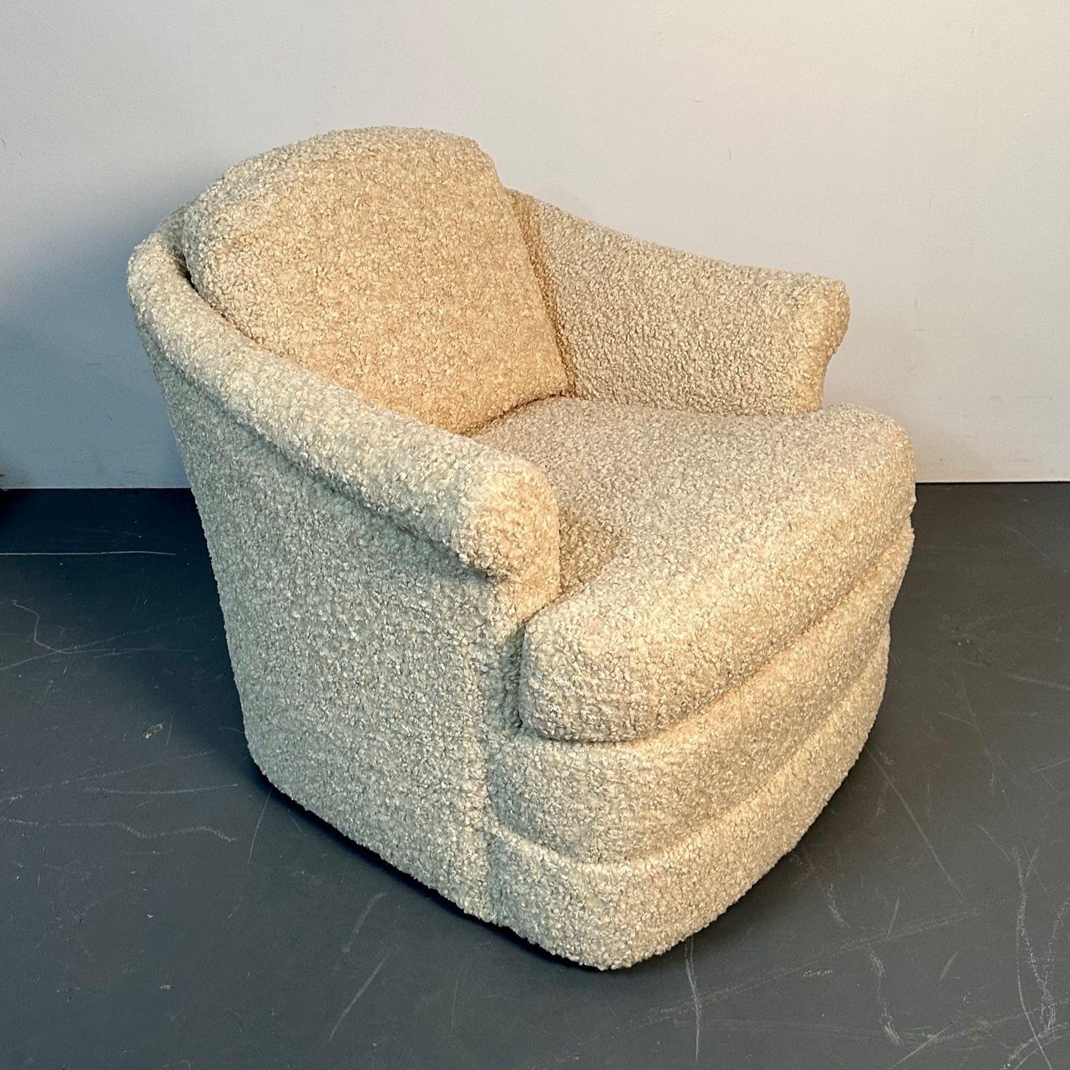 Pair of Mid-Century Modern Scroll Arm Traditional Lounge / Swivel Chairs, bouclé 4