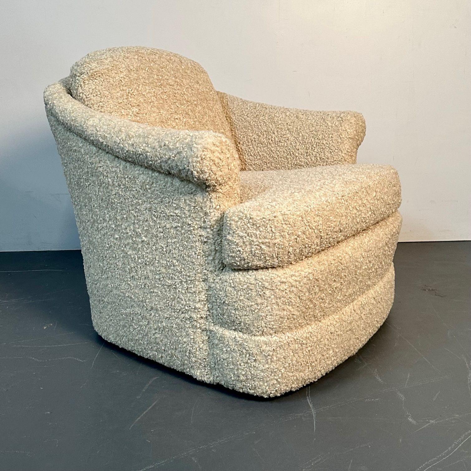 Pair of Mid-Century Modern Scroll Arm Traditional Lounge / Swivel Chairs, bouclé For Sale 5