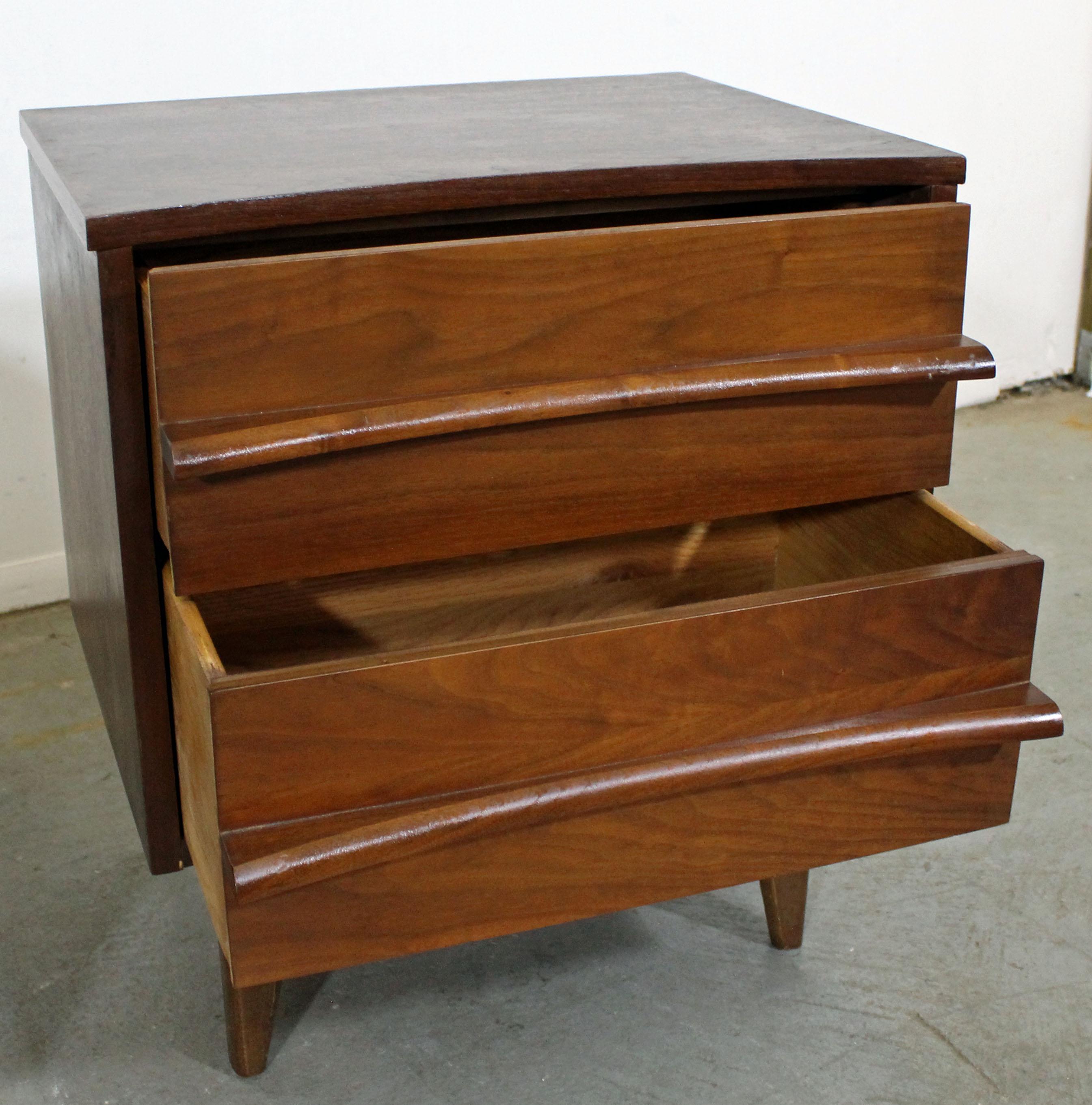 Pair of Mid-Century Modern Sculpted Concave Walnut Nightstands 2
