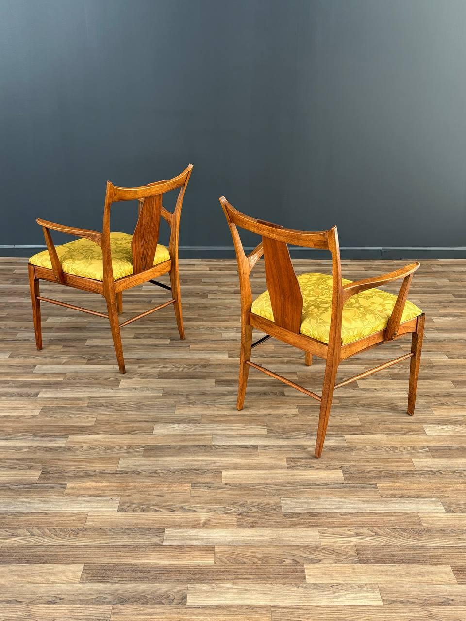 American Pair of Mid-Century Modern Sculpted Walnut Arm Chairs For Sale