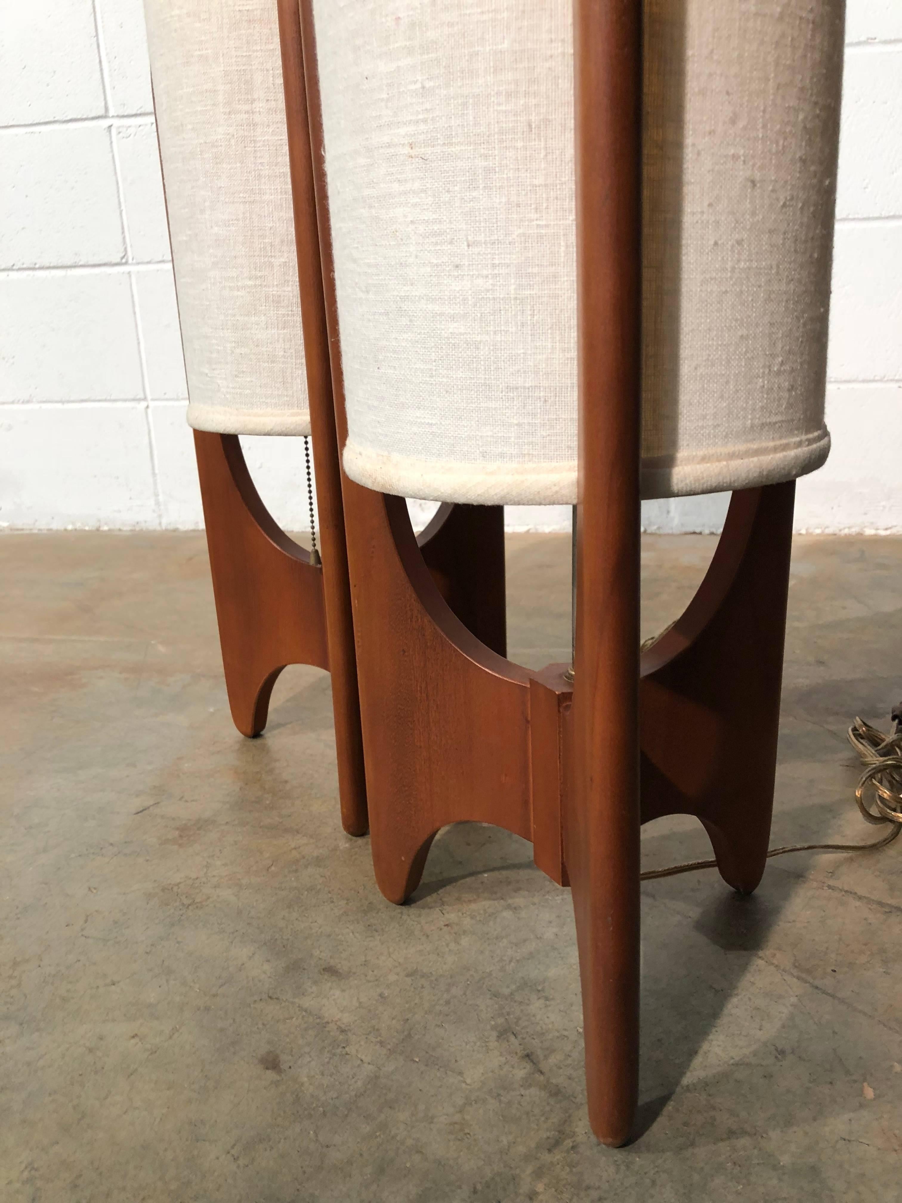 Pair of Mid-Century Modern Sculpted Walnut Table Lamps by Modeline In Good Condition In Marietta, GA