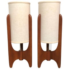 Pair of Mid-Century Modern Sculpted Walnut Table Lamps by Modeline