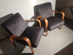 Pair of Mid Century Modern Sculptural Birch Lounge Chairs By Thonet Refinished