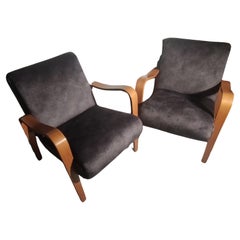 Pair of Mid Century Modern Sculptural Birch Lounge Chairs By Thonet Refinished 