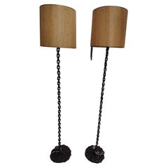 Pair of Mid-Century Modern Sculptural Brutalist Chain Rope Floor Lamps