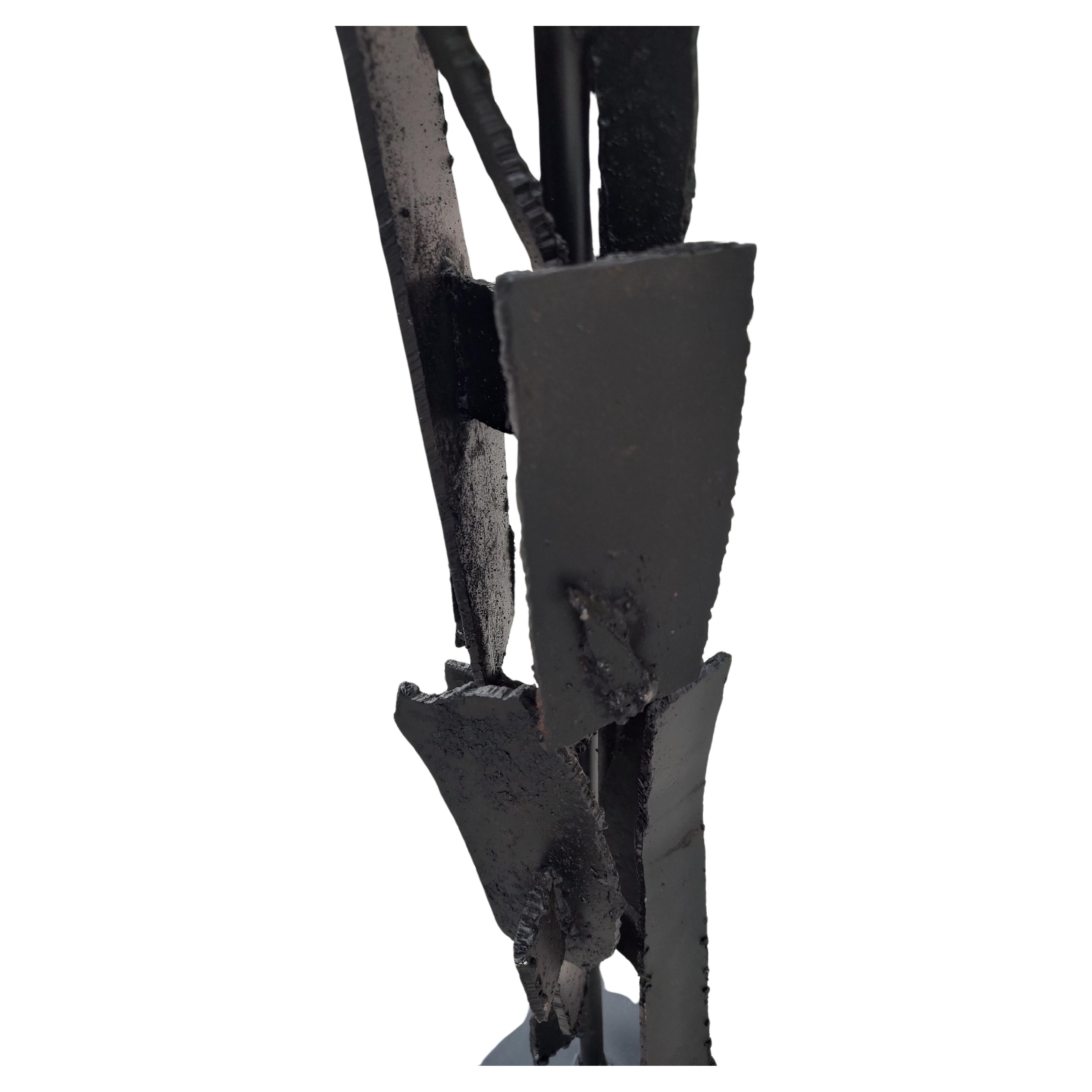 Late 20th Century Pair of Mid Century Modern Sculptural Brutalist Torch Cut Steel Table Lamps For Sale
