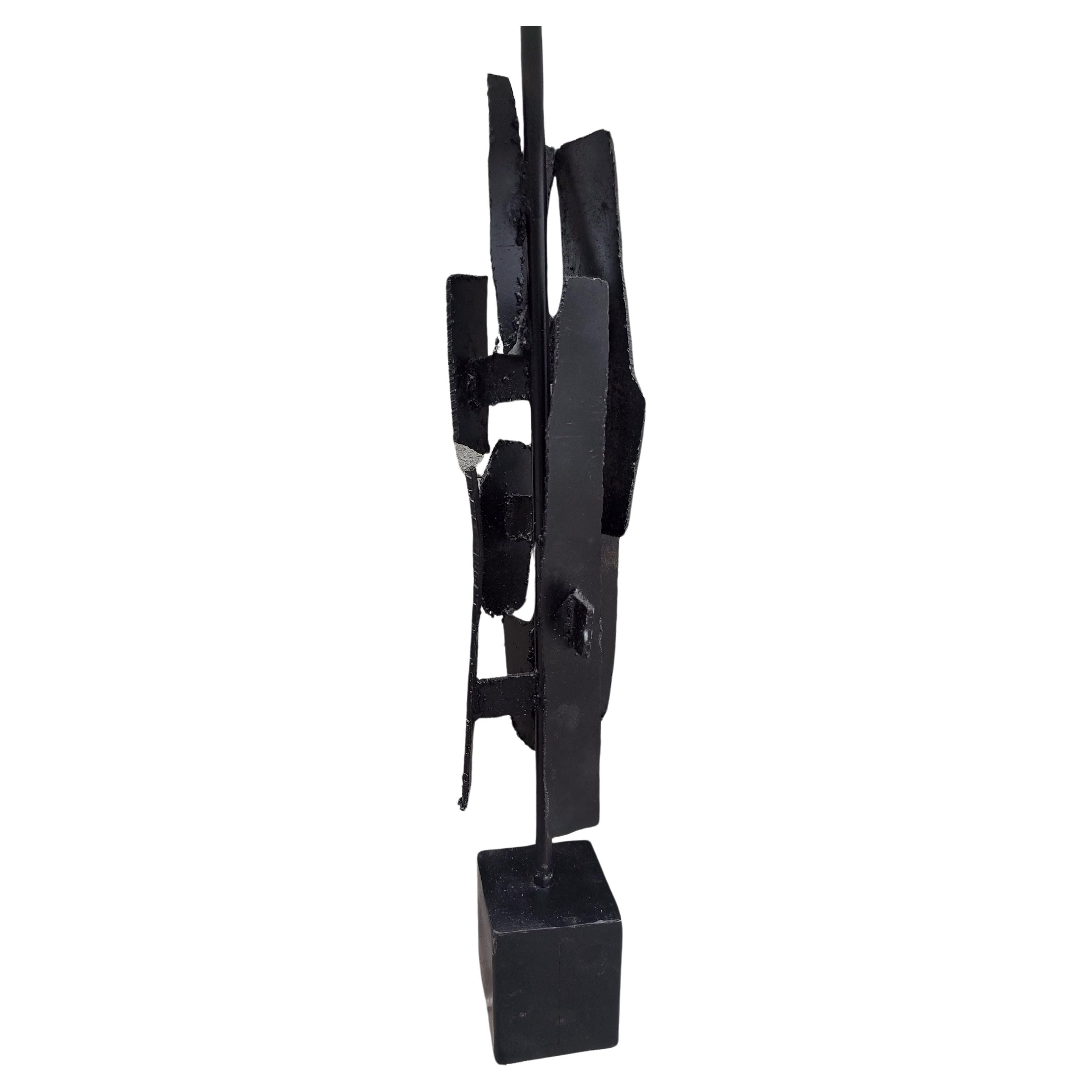Pair of Mid Century Modern Sculptural Brutalist Torch Cut Steel Table Lamps For Sale 1