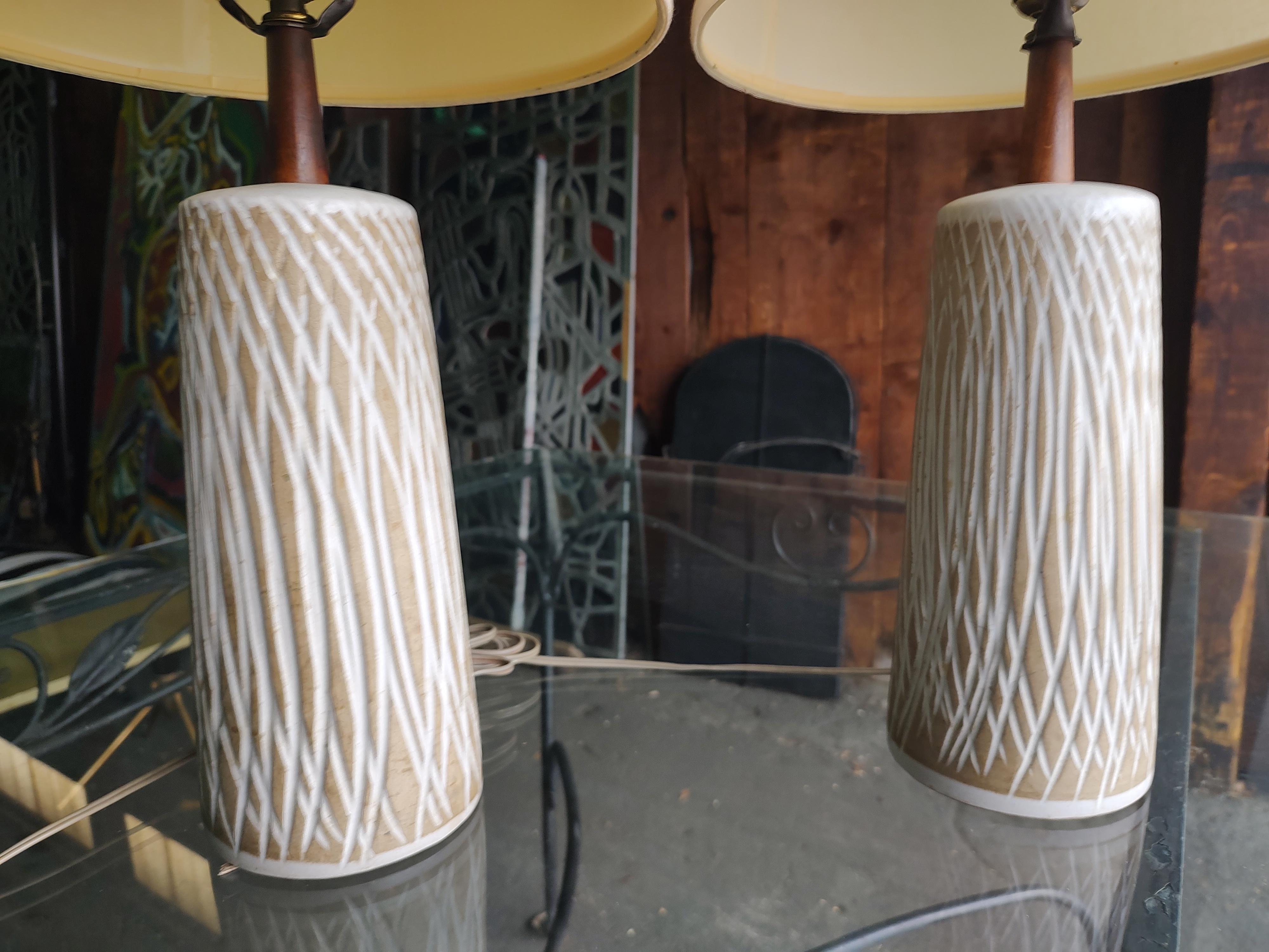 Late 20th Century Pair Mid-Century Modern Table Lamps by Gordon & Jane Martz with Original Shades For Sale